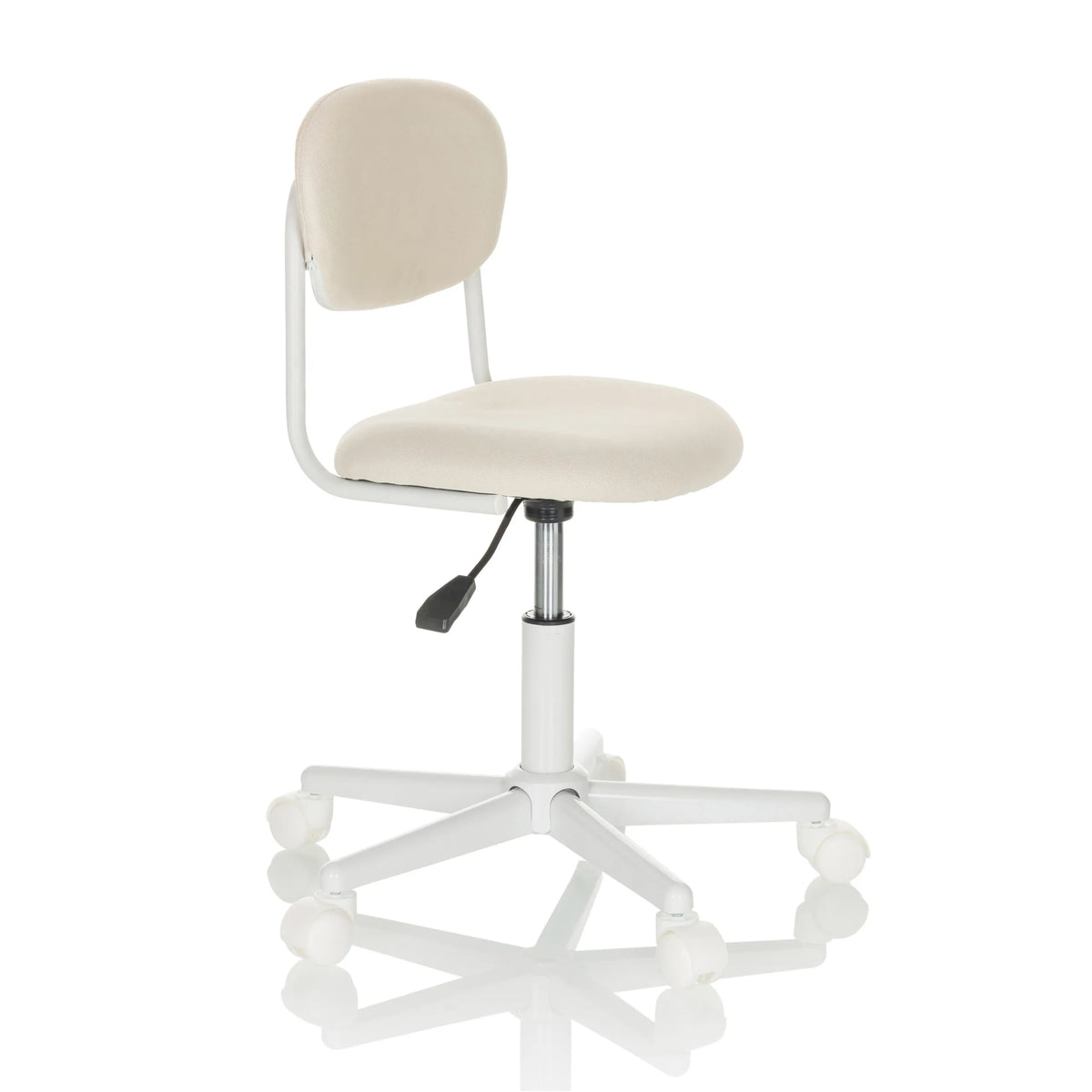 Chaise pivotante pour des enfants KIDDY BASE I beige avec rembourrage et base blanche à cinq roulettes de hjh OFFICE – vue à 360° (vue de trois quarts avant 60°)