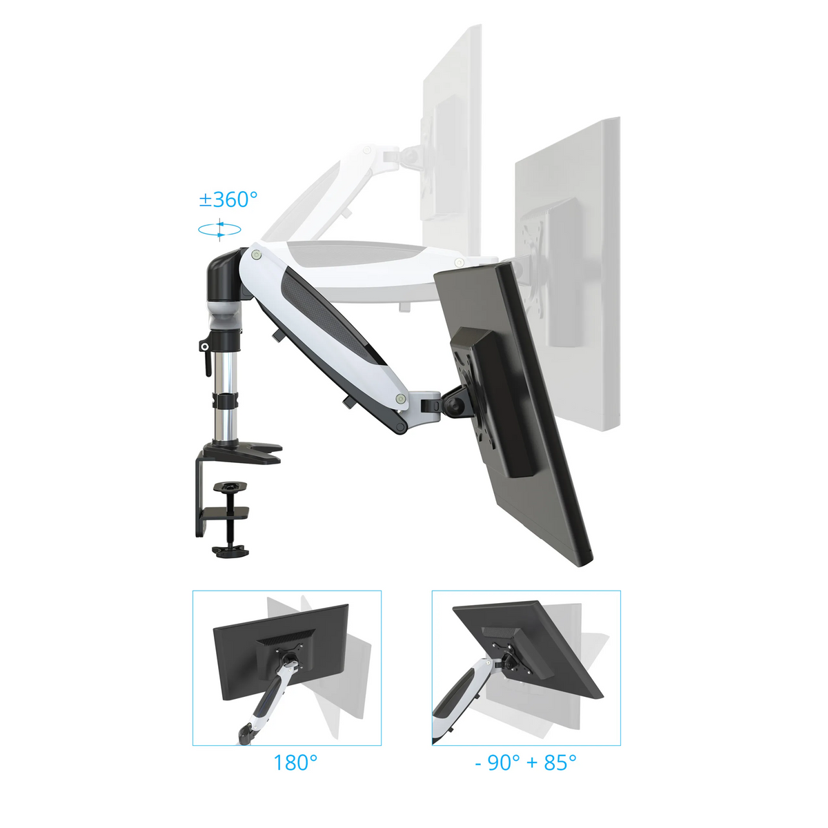 Options de réglage de la fixation pour écran VM-MG2S avec rotation à 360° et angles d'inclinaison de hjh OFFICE
