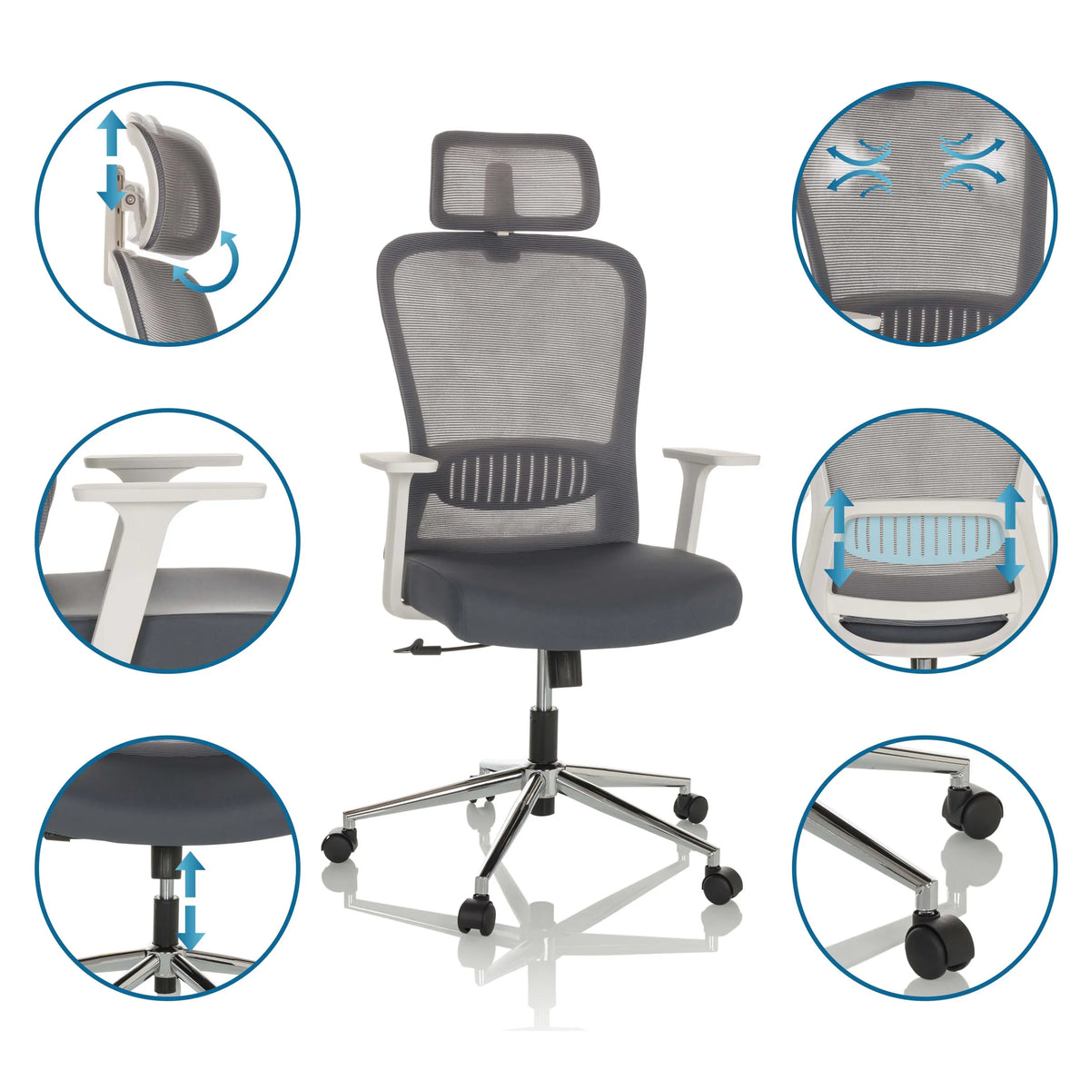 Siège de bureau à domicile BELAIA W en gris avec différentes options de réglage de hjh OFFICE