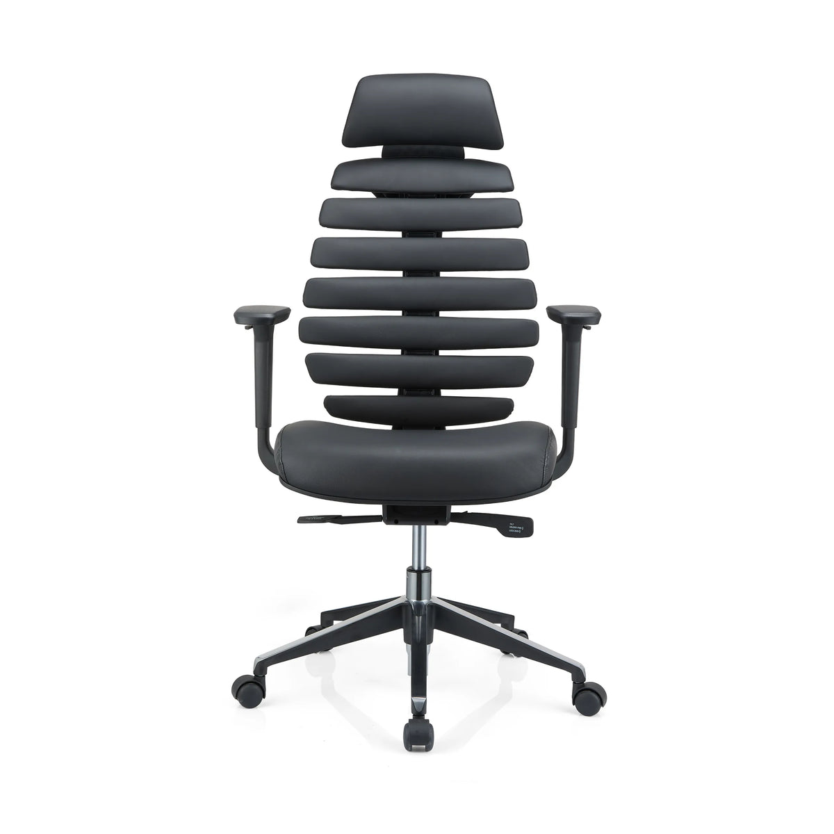 Siège de bureau de qualité professionnelle ERGO LINE II PRO noir en cuir, dossier segmenté et piètement de hjh OFFICE – vue à 360° (vue de face 0°)