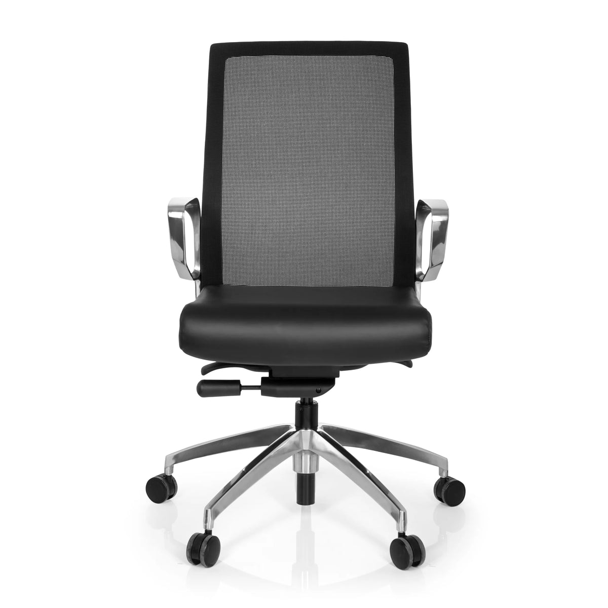 Siège de bureau de qualité professionnelle PROVIDER NET noir avec dossier en maille et base à cinq roulettes de hjh OFFICE – vue à 360° (vue de face 0°)