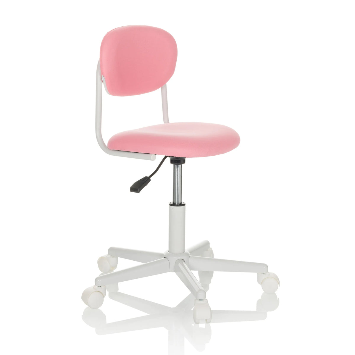 Chaise pivotante pour des enfants KIDDY BASE I rose avec piètement en étoile et cinq roulettes de hjh OFFICE – vue à 360° (vue de trois quarts avant 45°)