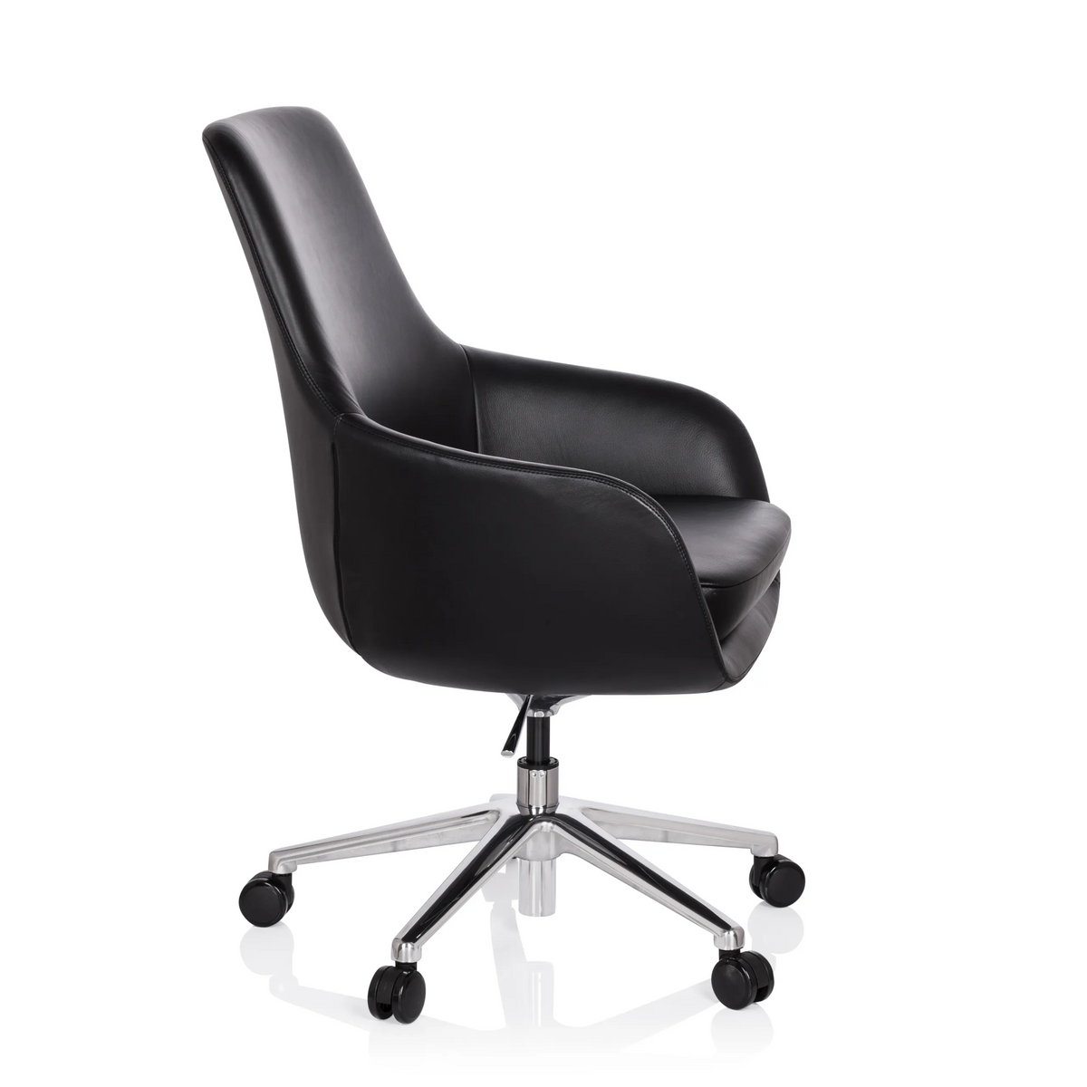 Siège de direction BARENO noir en cuir avec piètement à cinq roulettes de hjh OFFICE – vue à 360° (vue de profil 80°)