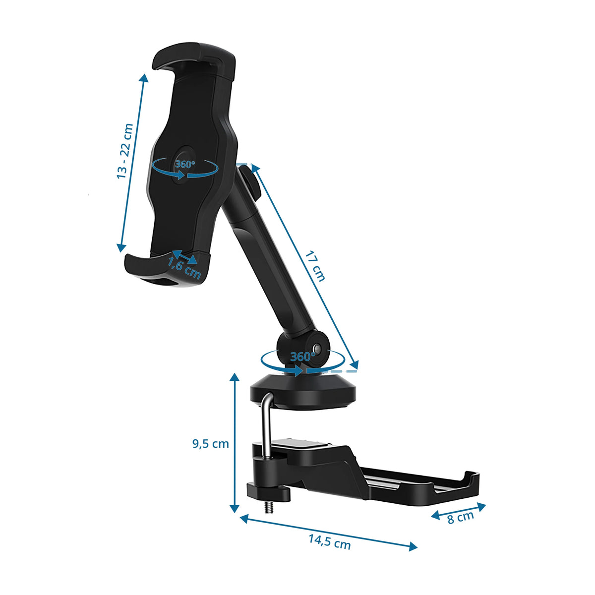 Dessin technique du Support de téléphone portable & tablette FLEXMOBI III d'une hauteur de 17 cm de hjh OFFICE