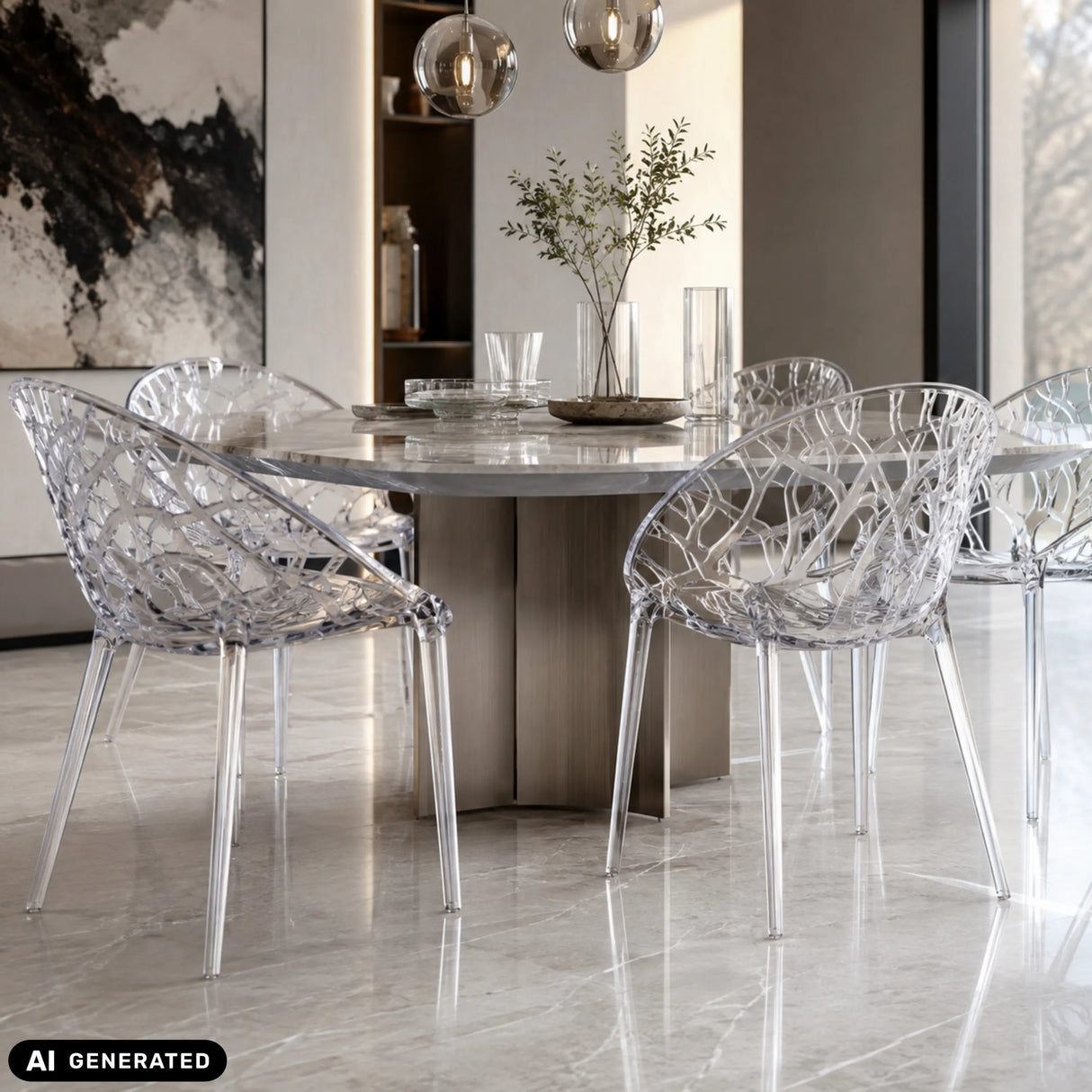 Chaise à quatre pieds Artifo T transparente avec structure de dossier organique de hjh LIVING