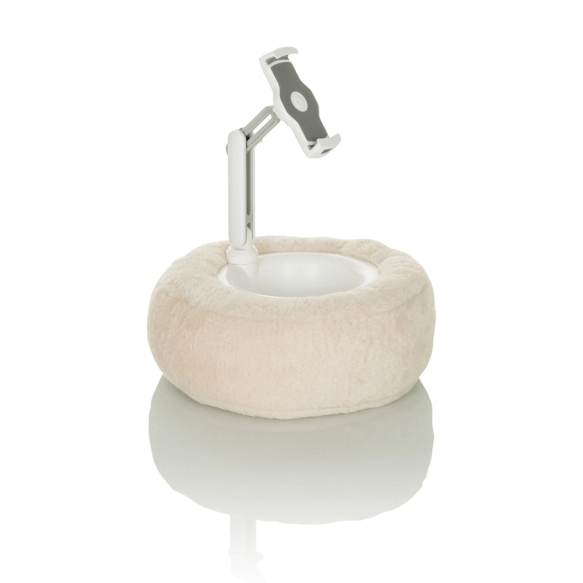 Support de téléphone portable & tablette COMFILAP II beige avec coussinet en anneau pelucheux de hjh OFFICE – vue à 360° (vue de trois quarts arrière 144°)