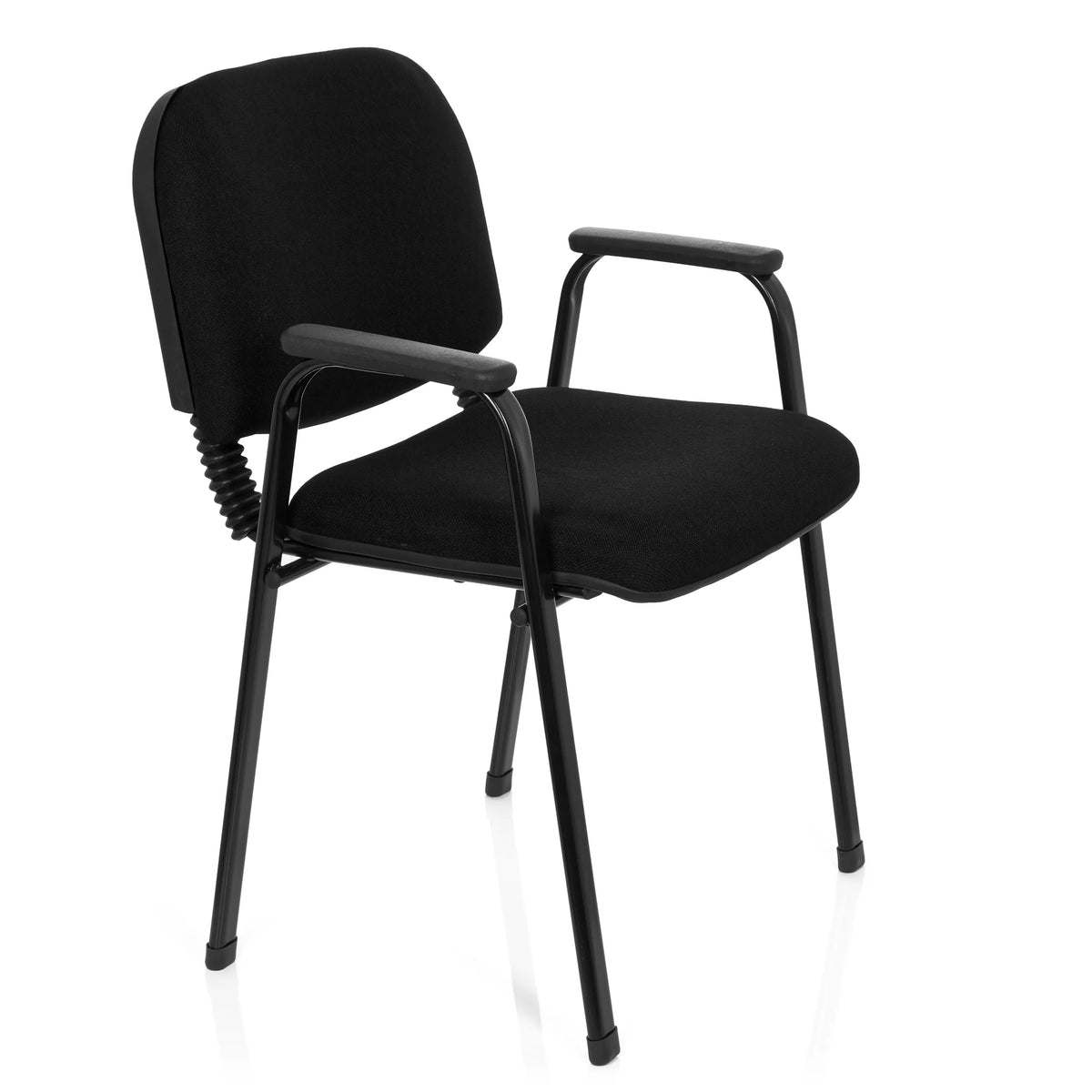 Chaise à quatre pieds XT 650 noire avec accoudoirs et assise rembourrée de hjh OFFICE – vue à 360° (vue de trois quarts avant 60°)