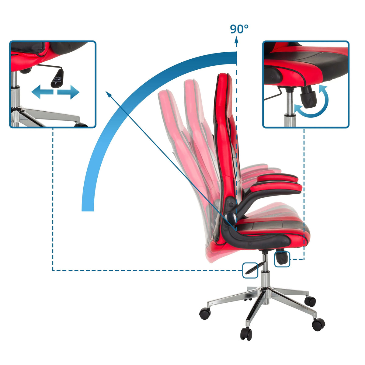 Dossier réglable du fauteuil gamer GAME SPORT PRO avec une inclinaison de 90 degrés de MyBuero