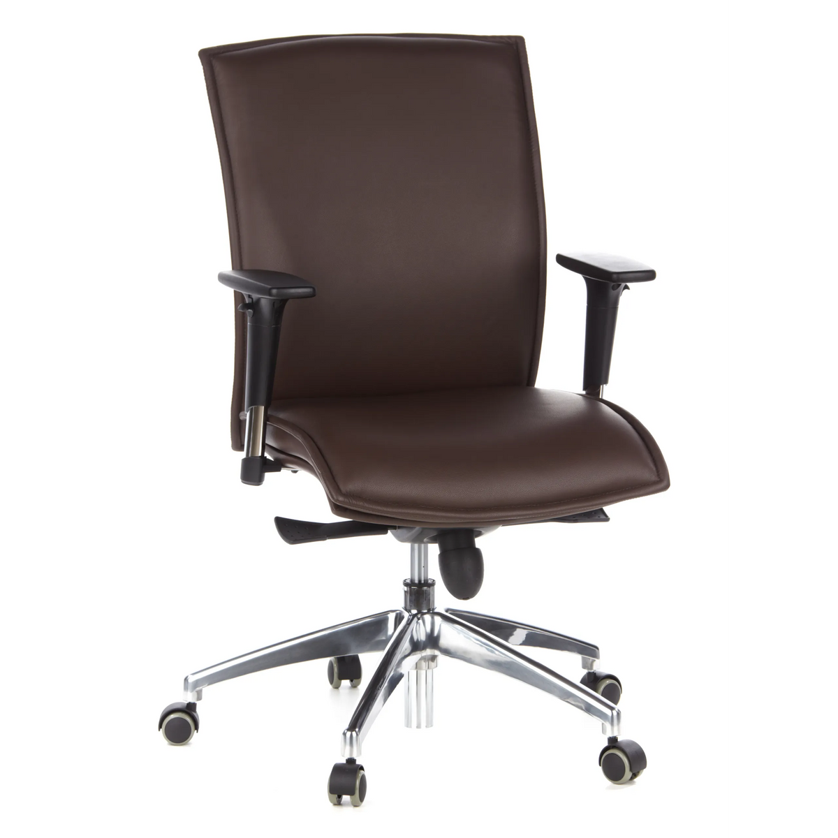 Siège de direction de luxe MURANO 10 marron foncé avec accoudoirs et base à cinq roulettes de hjh OFFICE – vue à 360° (vue de face 20°)