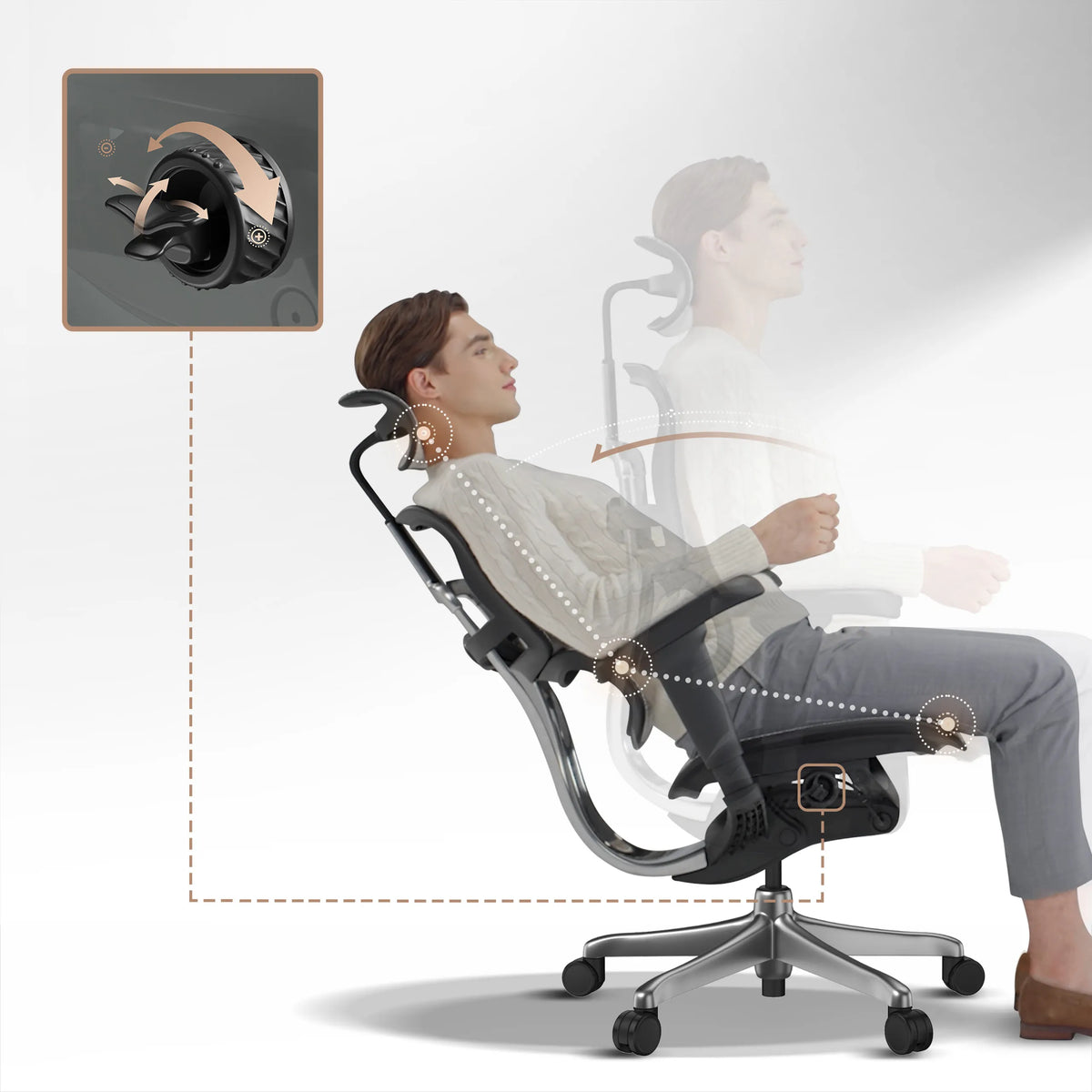 Mécanisme de réglage et fonction d'inclinaison du siège de direction de luxe ERGOHUMAN SIGNATURE GEN2 en noir de hjh OFFICE
