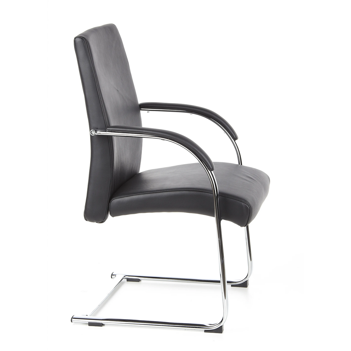 Chaises cantilever BAROLO V noires avec accoudoirs et piètement luge chromé de hjh OFFICE – vue à 360° (vue de profil 80°)