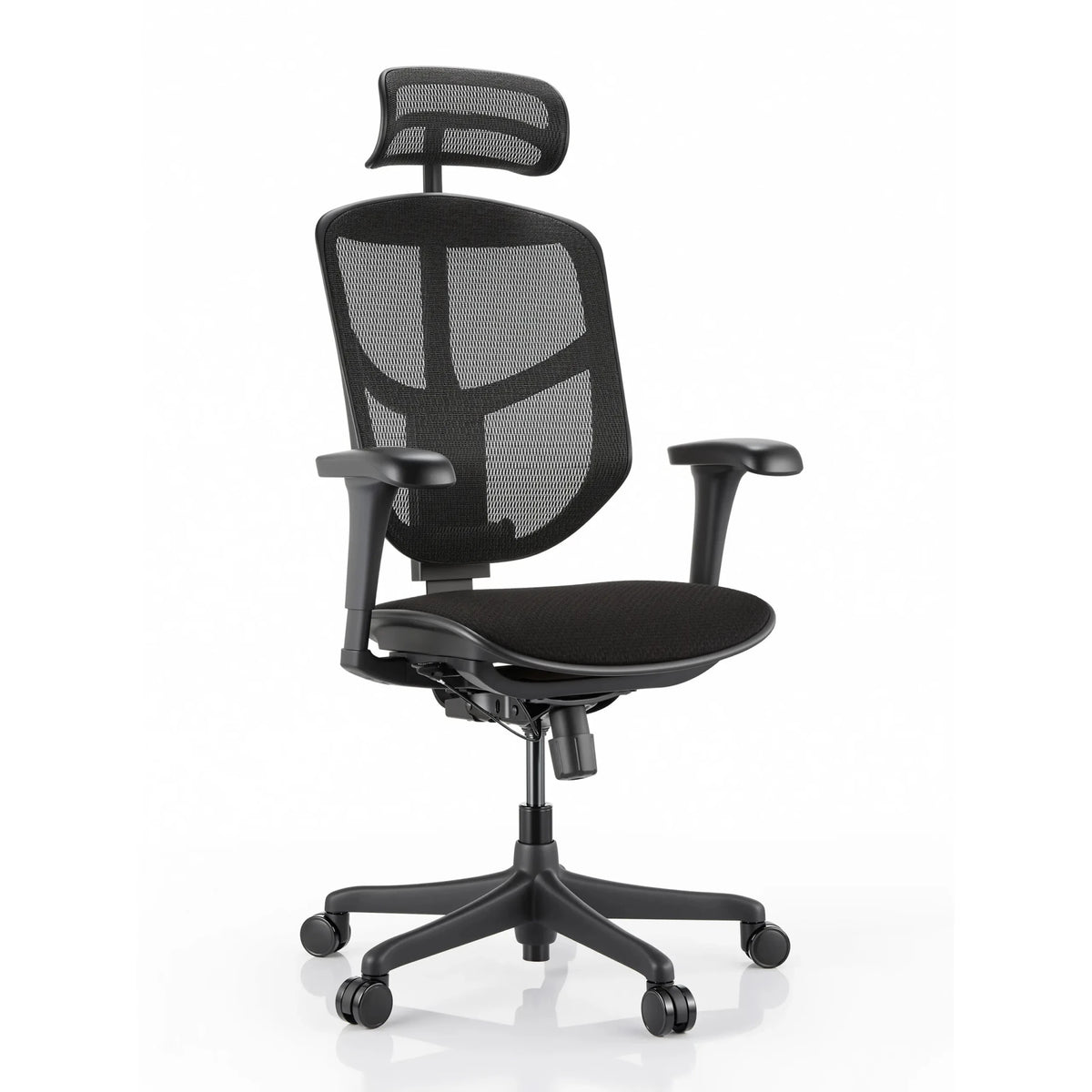 Chaise de bureau noire Enjoy Eco FB avec dossier en maille, appui-tête et accoudoirs réglables de hjh OFFICE