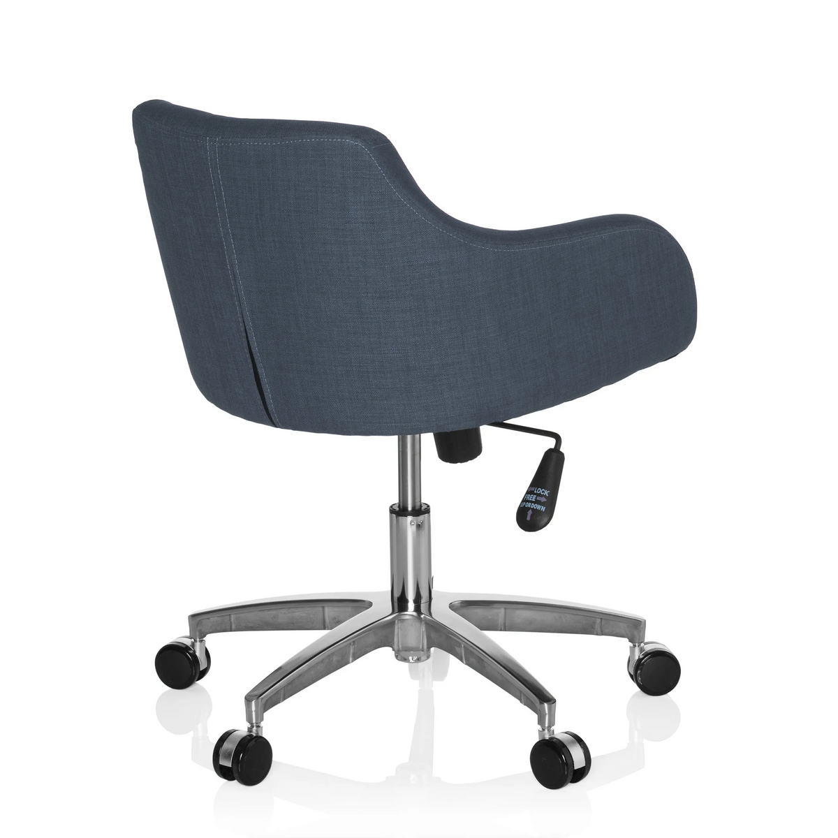 Siège de bureau à domicile SOLAO 100 gris foncé avec coque rembourrée et base à cinq roulettes de hjh OFFICE – vue à 360° (vue de trois quarts arrière 140°)