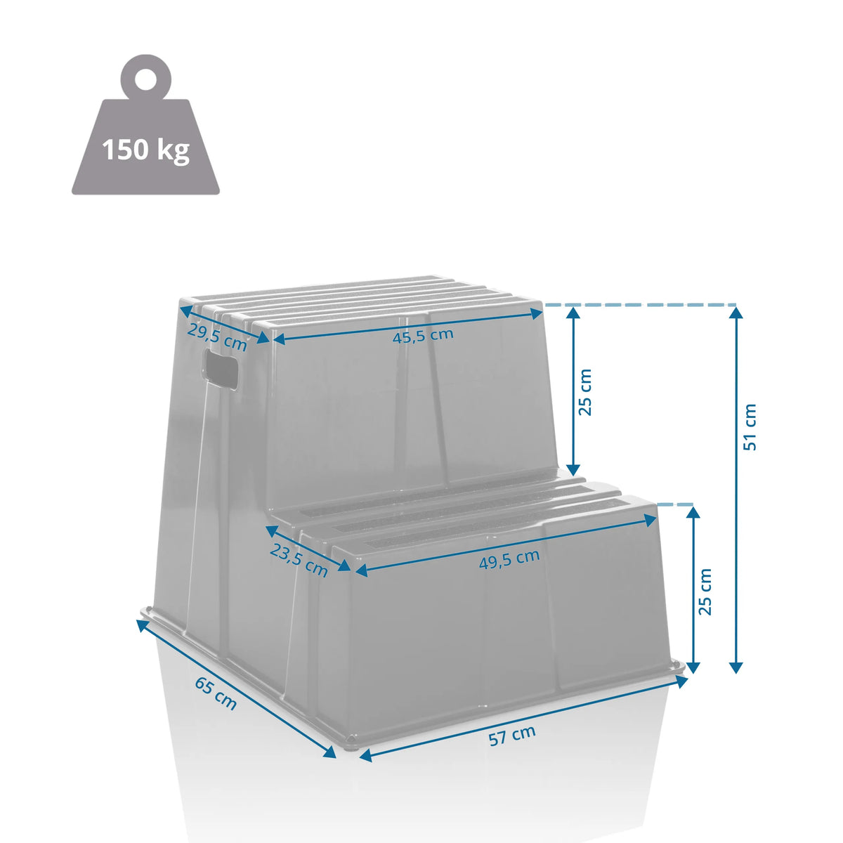 Dessin technique du Tabouret marchepied TIO-E2 avec une capacité de charge de 150 kg de hjh OFFICE