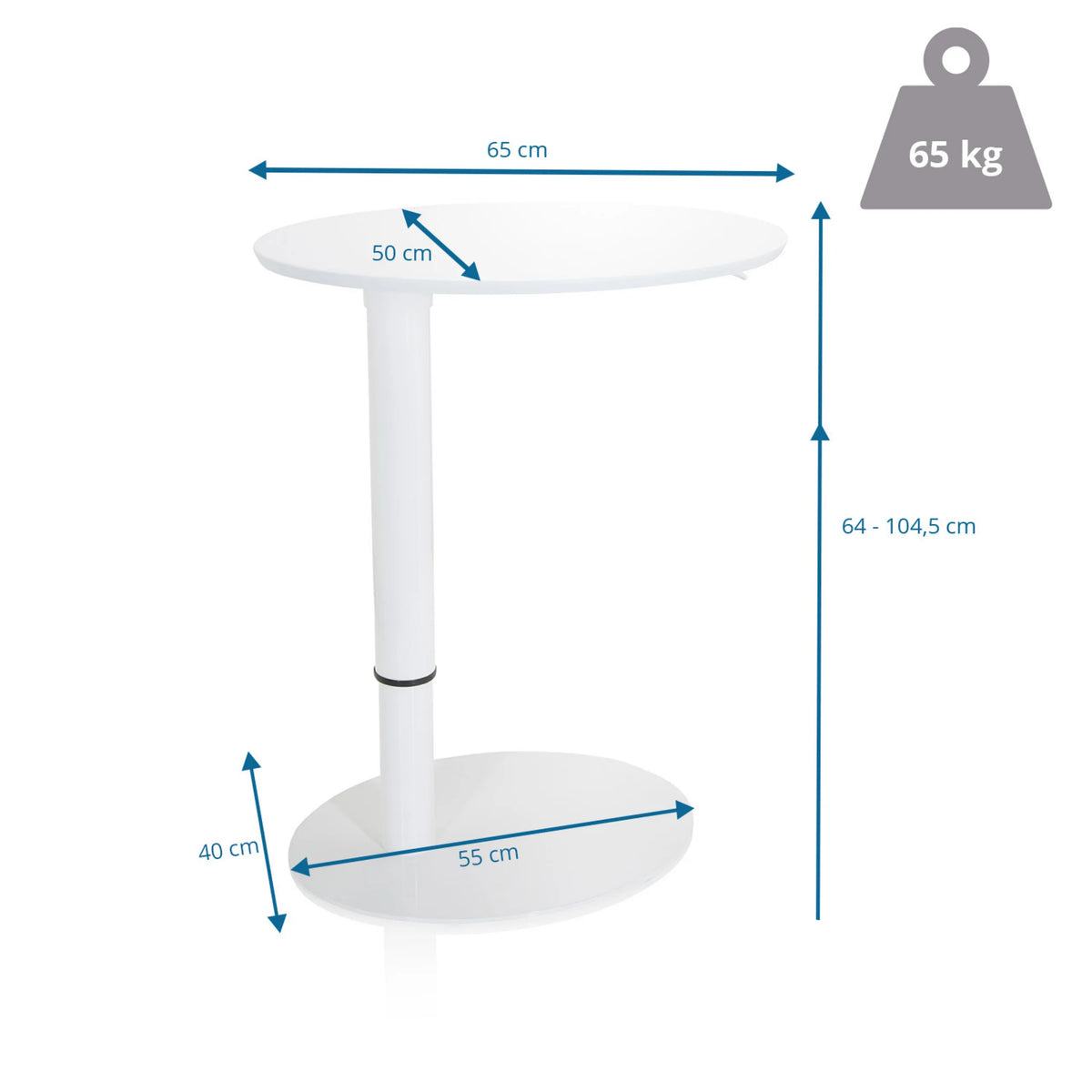 Dessin dimensionnel du Bureau assis-debout STAND III avec une hauteur de 64 à 104,5 cm de hjh OFFICE