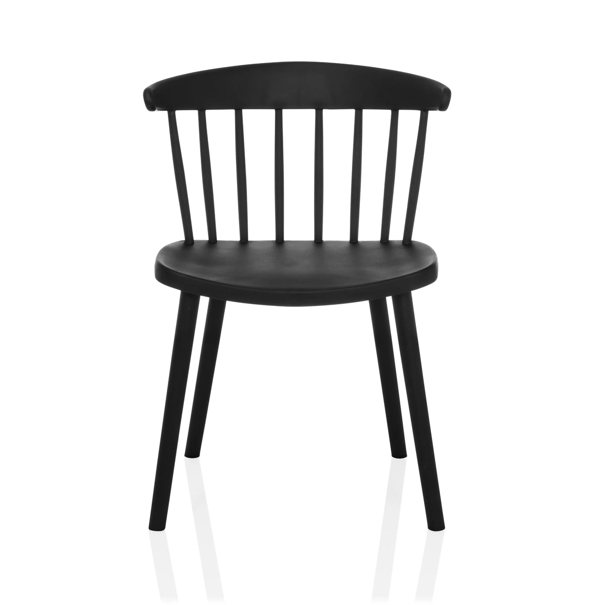 Chaise de salle à manger noire ARTIFO RIB avec dossier et quatre pieds de hjh LIVING – vue à 360° (vue de face 0°)