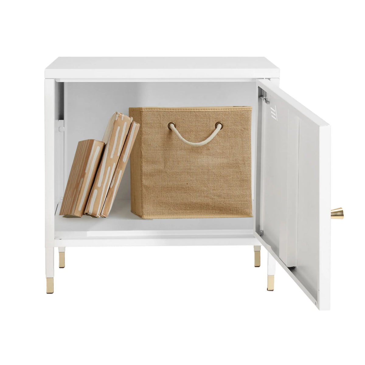 Armoire de bureau UMEO ouverte blanche avec boîte de rangement et pieds dorés de hjh OFFICE