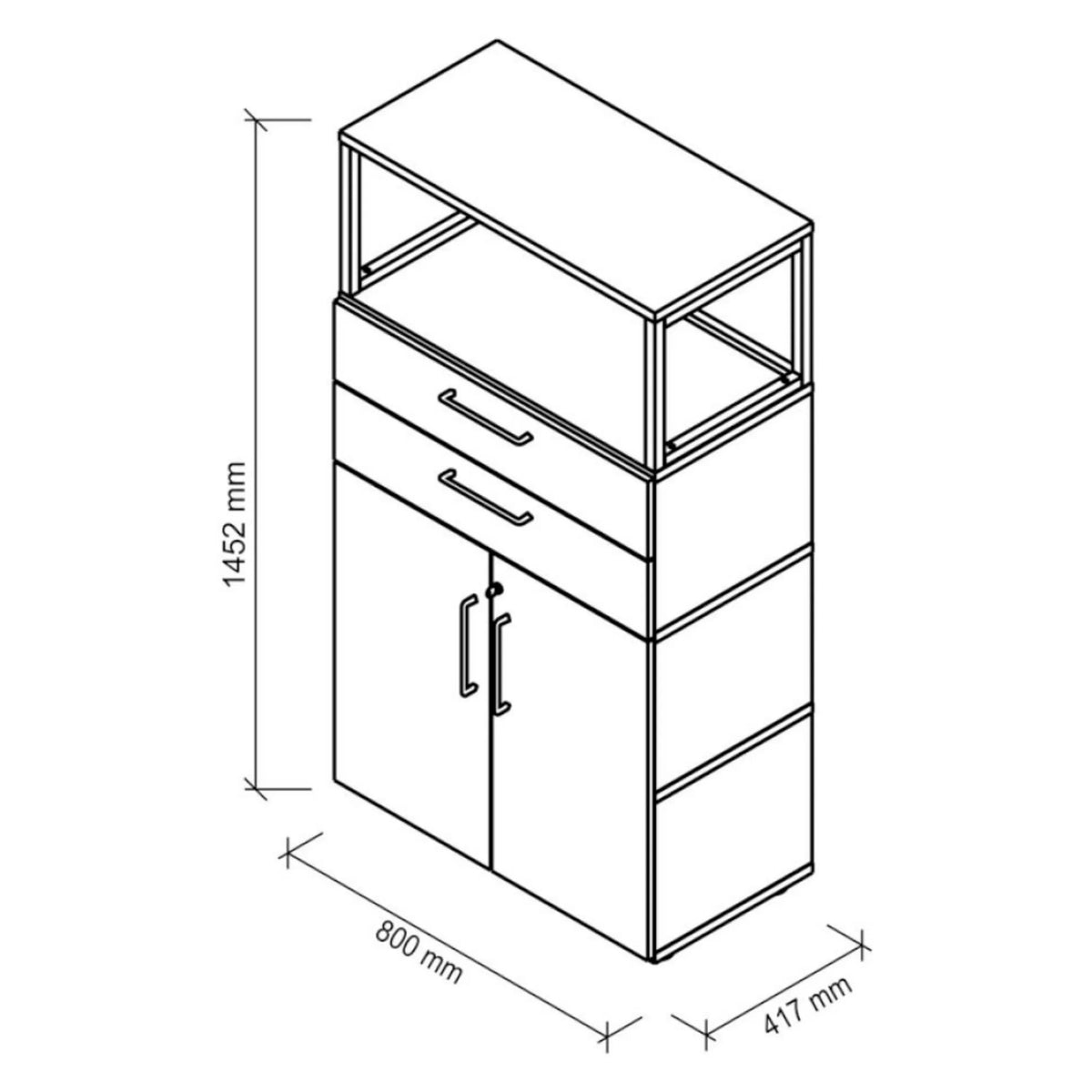 Dessin technique de l'armoire FlexWall de 800 × 417 mm de hjh OFFICE PRO