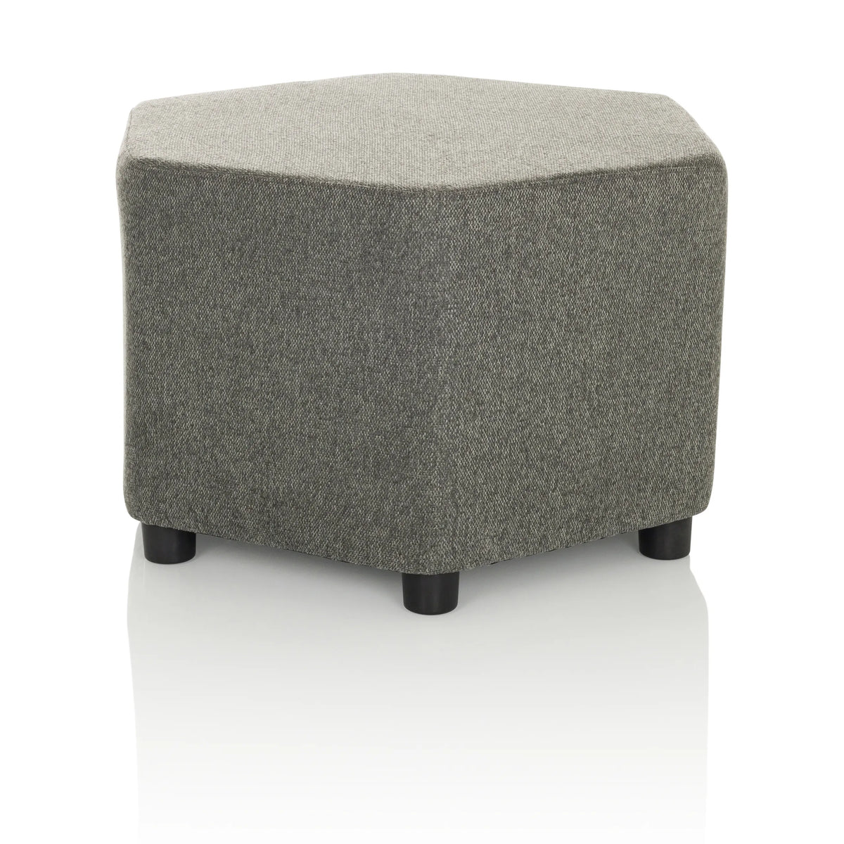 Tabouret rembourré gris BAREO de forme hexagonale et courts pieds noirs de hjh OFFICE – vue à 360° (vue de trois quarts avant 30°)