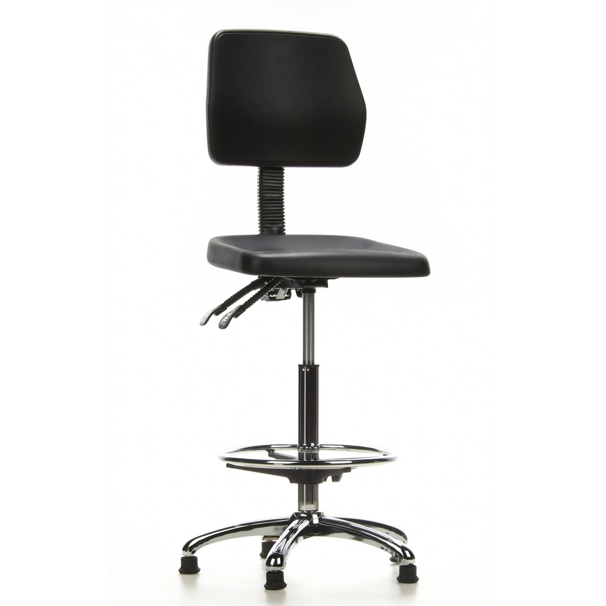 Chaise de comptoir TOP WORK 11 noire avec repose-pieds et piètement à cinq branches de hjh OFFICE – vue à 360° (vue de face 20°)