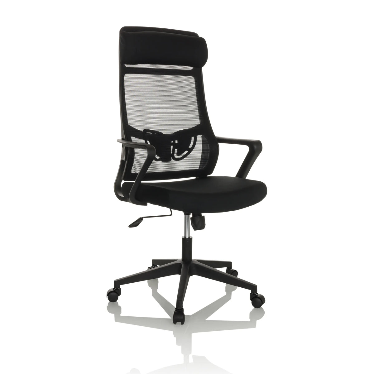 Siège de bureau à domicile NEKEO noir avec dossier en maille et pied à cinq roulettes de hjh OFFICE – vue à 360° (vue de trois quarts avant 30°)