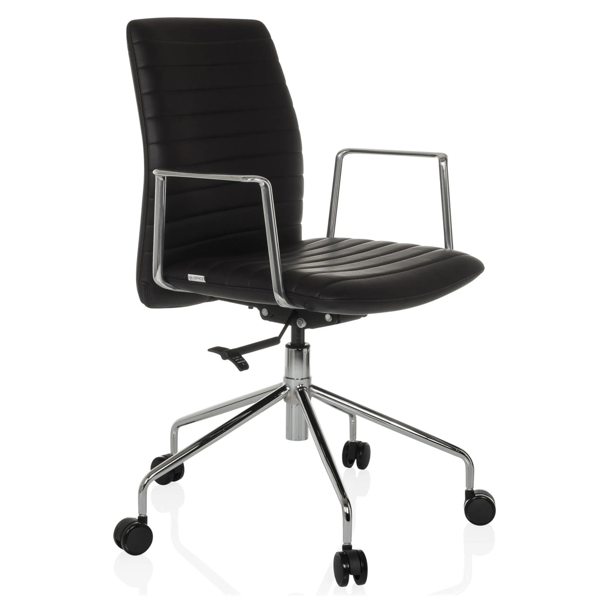 Siège de direction de luxe VEMONA 30 noir avec surpiqûres croisées, accoudoirs et base à cinq roulettes de hjh OFFICE – vue à 360° (vue de trois quarts avant 45°)