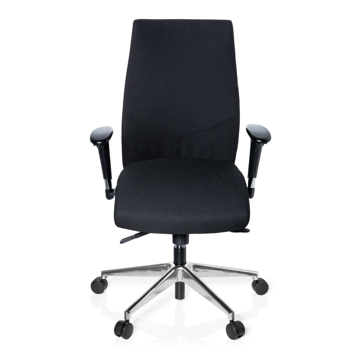 Siège de bureau de qualité professionnelle PRO-TEC 250 noir avec accoudoirs et pied à cinq roulettes de hjh OFFICE – vue à 360° (vue de face 0°)