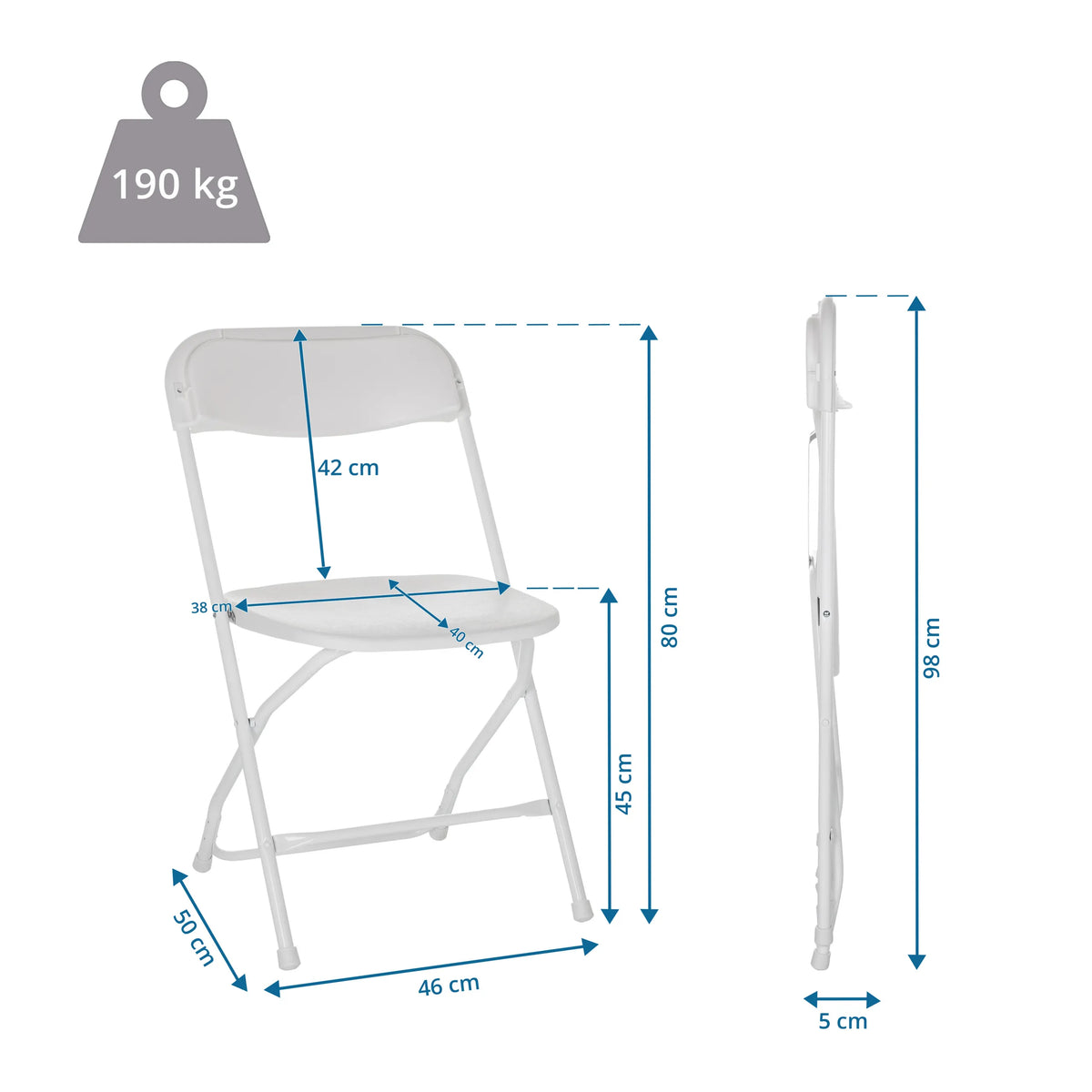 Dessin technique de la Chaise d'extérieur TUDELA XXL W avec une hauteur de 80 cm et une capacité de charge de 190 kg de hjh OFFICE