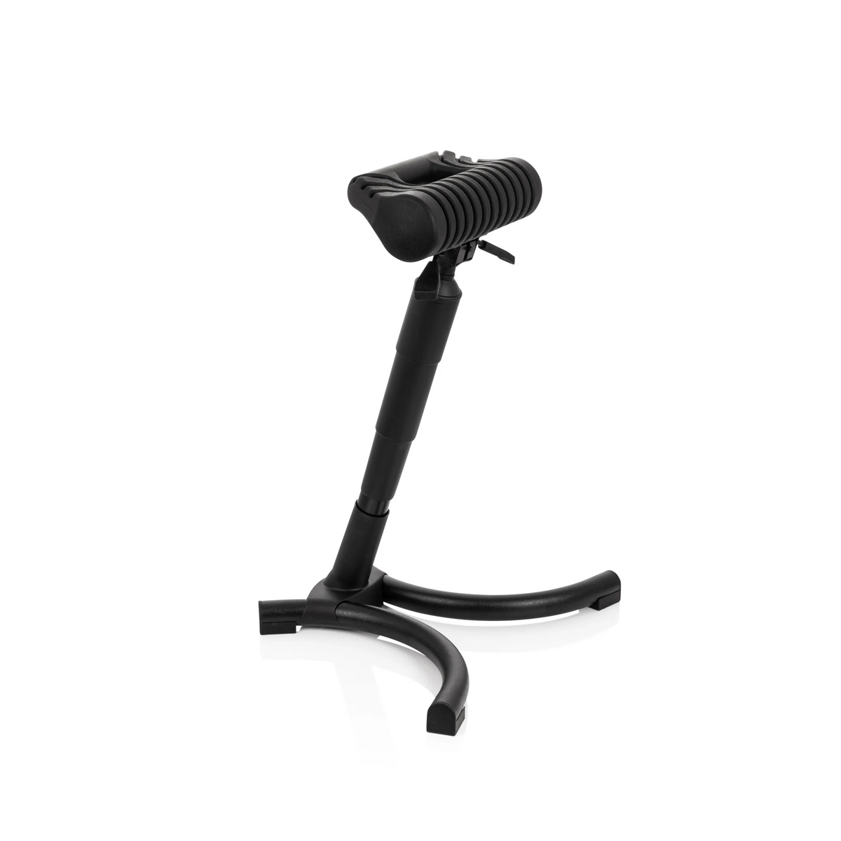 Siège assis-debout TOP WORK 33 noir avec assise rembourrée et pied tripode de hjh OFFICE – vue à 360° (vue de trois quarts avant 60°)