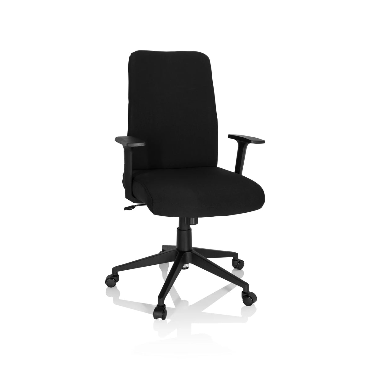 Siège de bureau à domicile COSIO I noir avec accoudoirs et base à cinq roulettes de hjh OFFICE – vue à 360° (vue de face 20°)