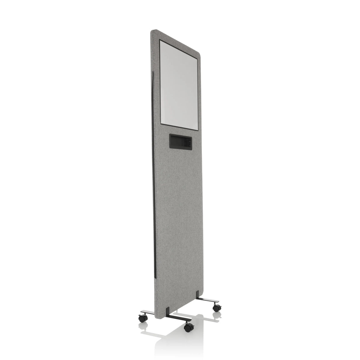 Cloison de séparation FLEXMIUT WB gris clair avec tableau blanc intégré et roulettes de hjh OFFICE – vue à 360° (vue de trois quarts avant 60°)