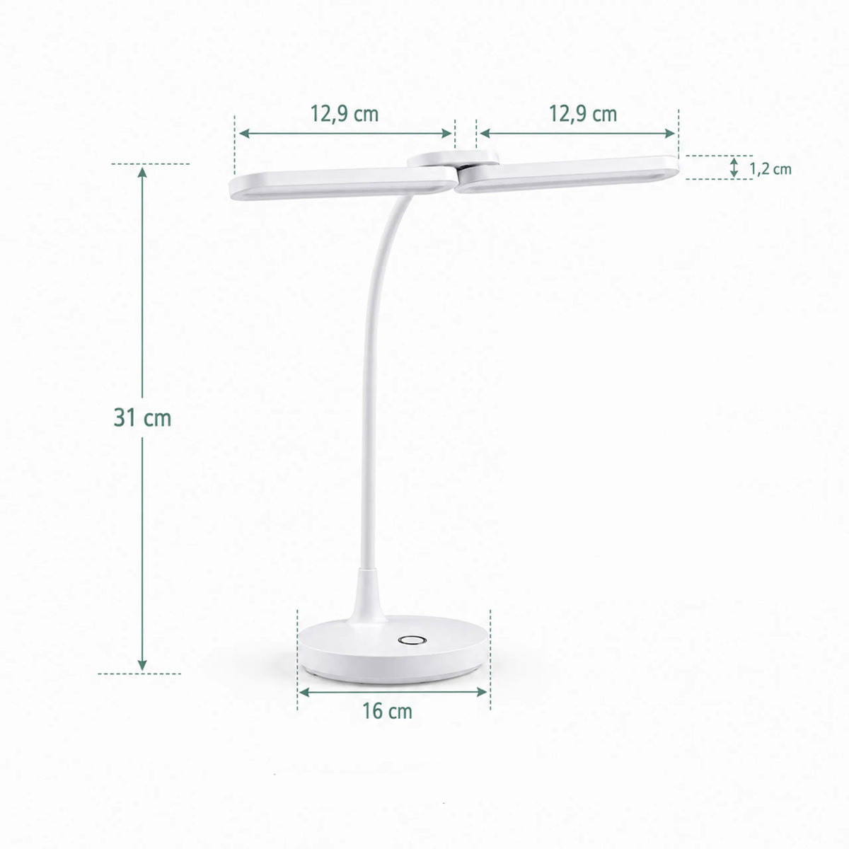 Dessin technique de la lampe de bureau Lumanova D6 avec une hauteur de 31 cm et un socle de 16 cm de hjh OFFICE
