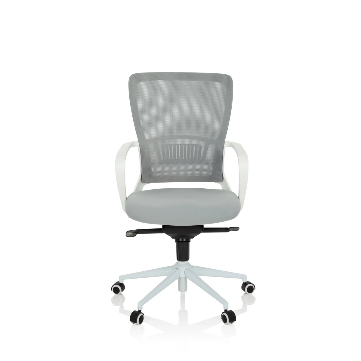Siège de bureau à domicile ESTRIA gris avec dossier en maille et base à cinq roulettes de hjh OFFICE – vue à 360° (vue de face 0°)