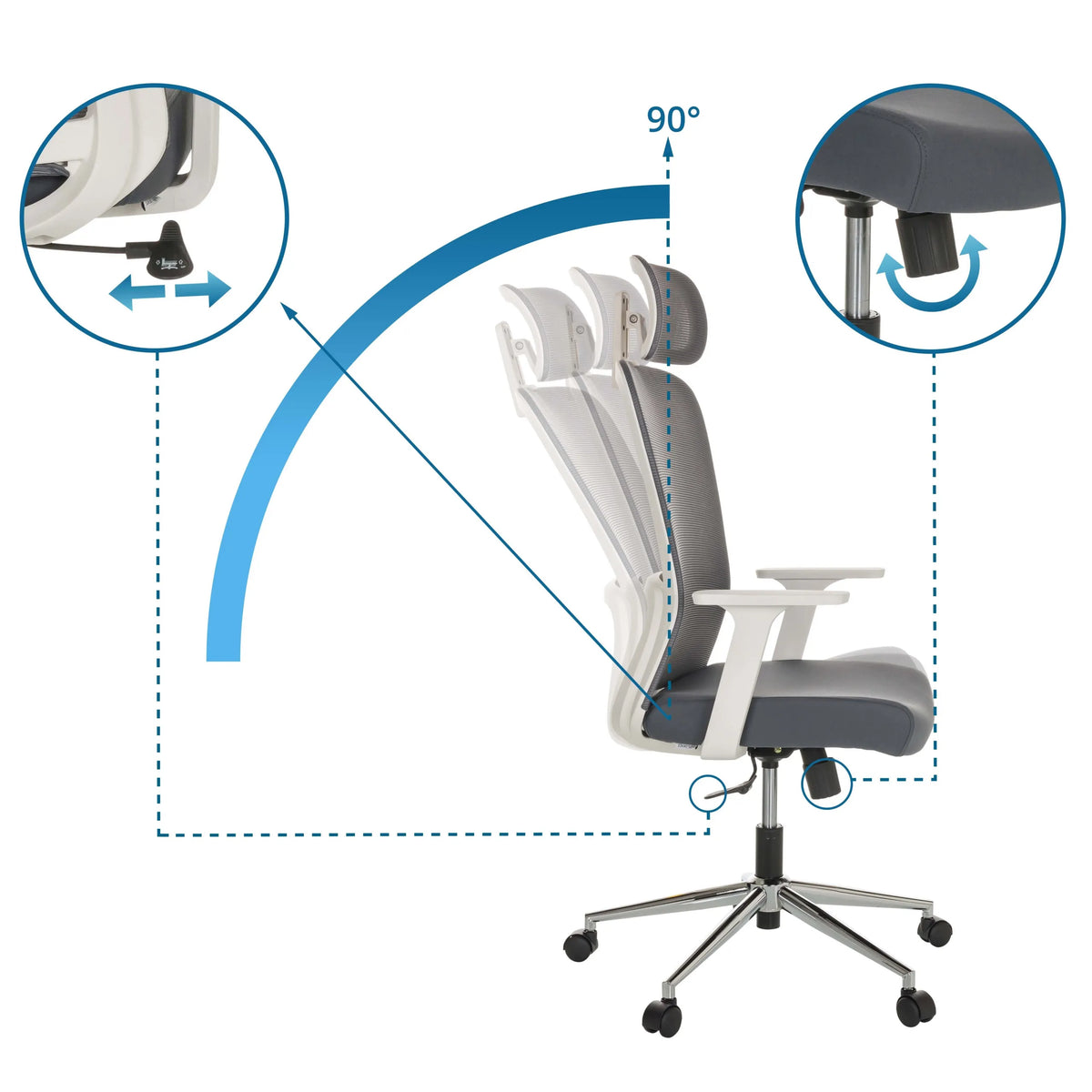 Mécanismes de réglage du Siège de bureau à domicile BELAIA W avec inclinaison à 90° et réglage de la hauteur d'assise de hjh OFFICE