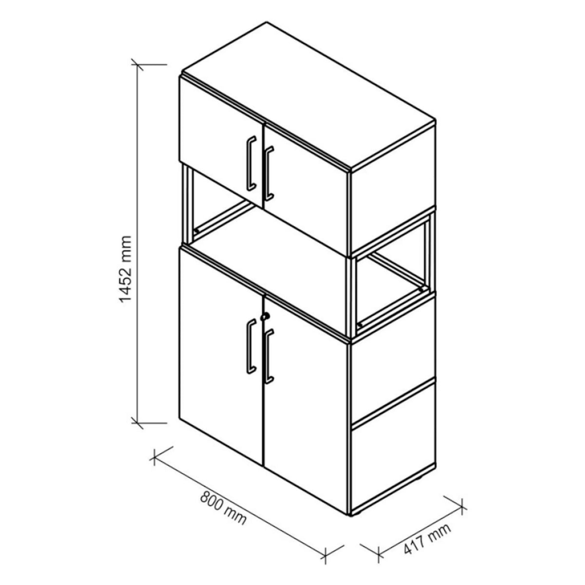 Dessin technique de l'armoire FlexWall de 1452 × 800 mm de hjh OFFICE PRO