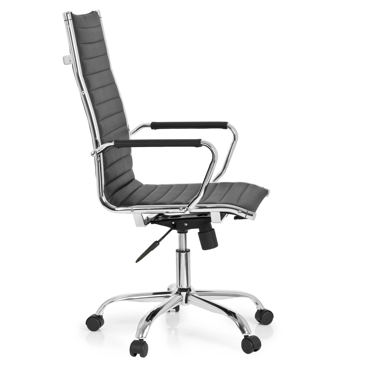 Siège de direction de qualité professionnelle VEMONA 20 noir, surpiqûres, accoudoirs et base à roulettes de hjh OFFICE – vue à 360° (vue de profil 80°)