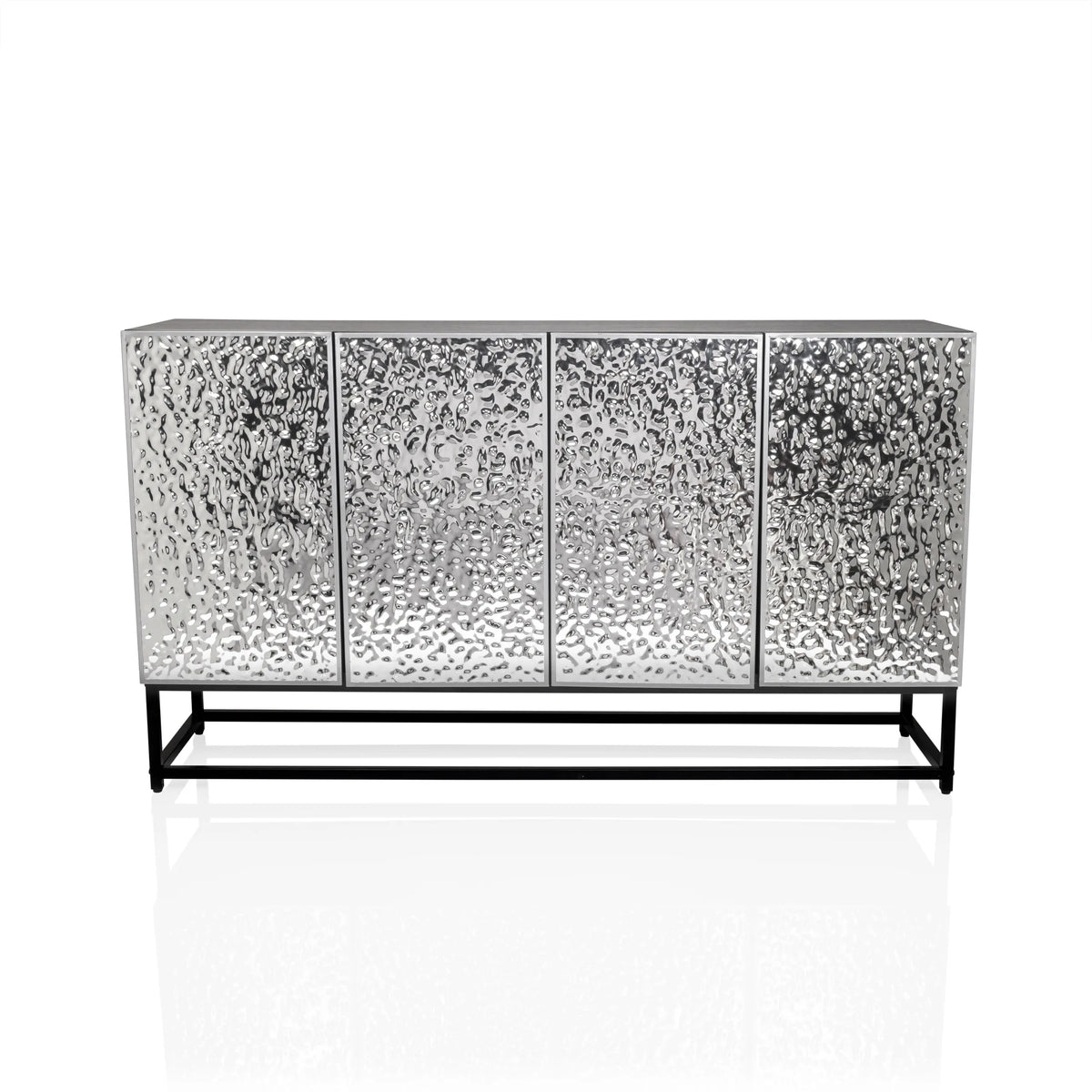 Commode METALLIO avec des façades structurées argentées sur un cadre en métal noir de hjh LIVING