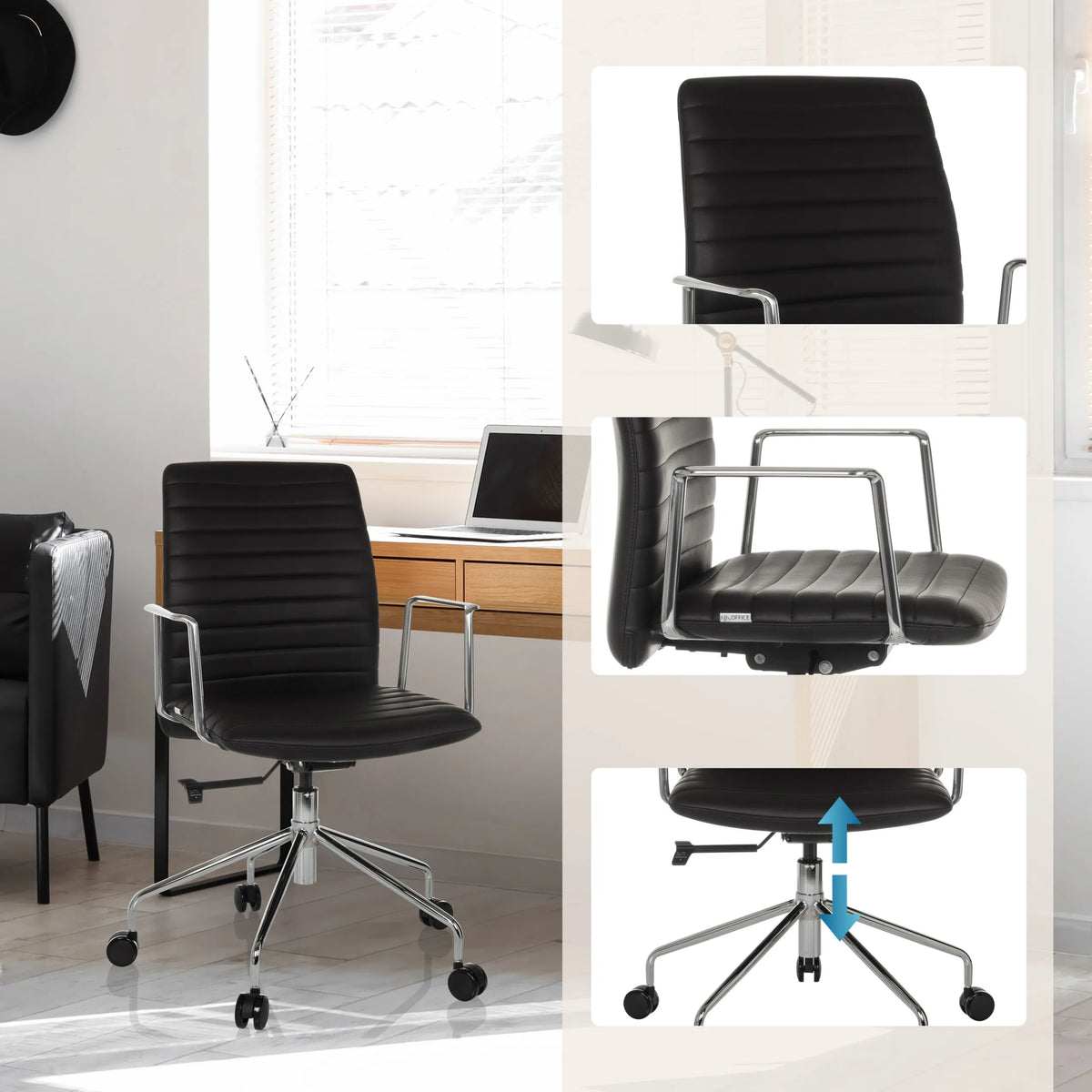 Siège de direction de luxe VEMONA 30 noir avec accoudoirs chromés et pied réglable en hauteur de hjh OFFICE