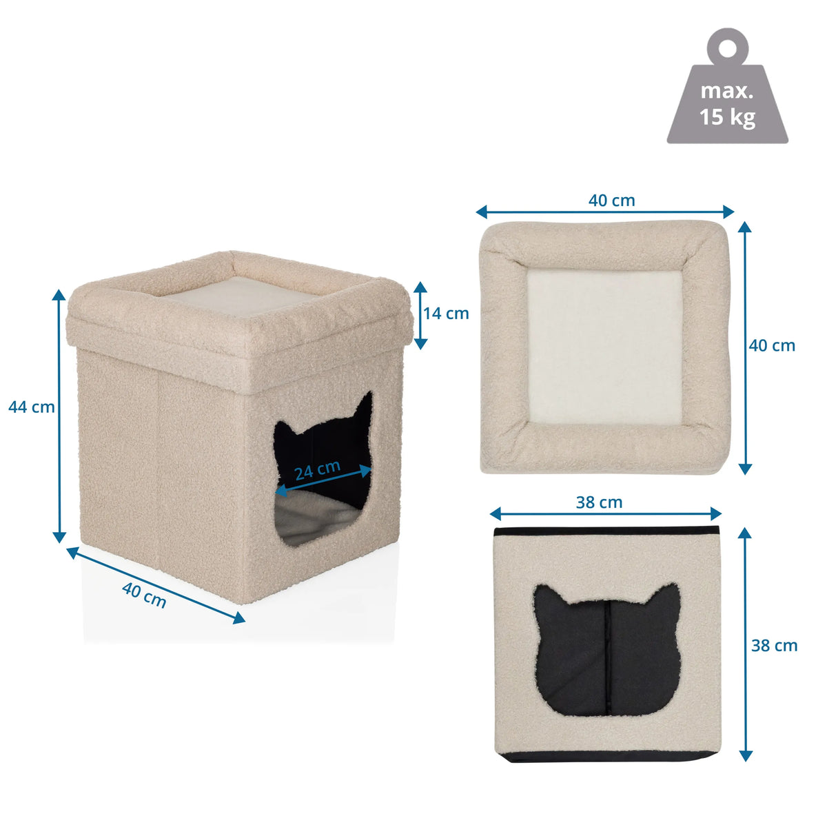 Dessin coté de la Maison pour chat PAWY ES de 40 × 40 cm et charge maximale de 15 kg de hjh LIVING