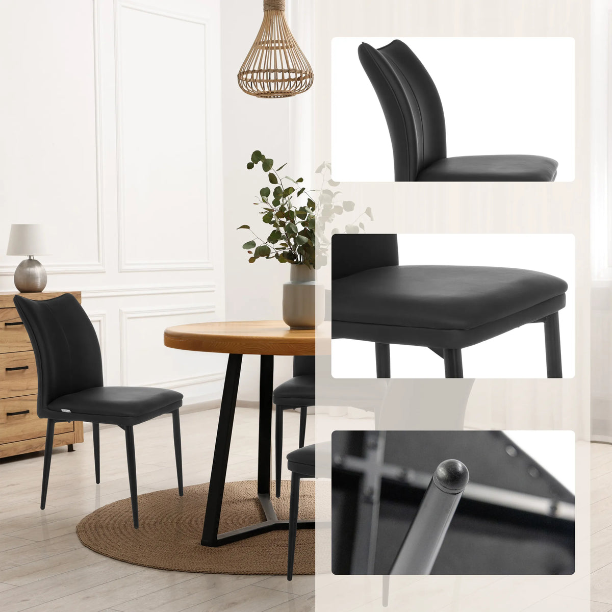 Chaise de salle à manger VISETO en noir avec assise et dossier rembourrés de hjh LIVING