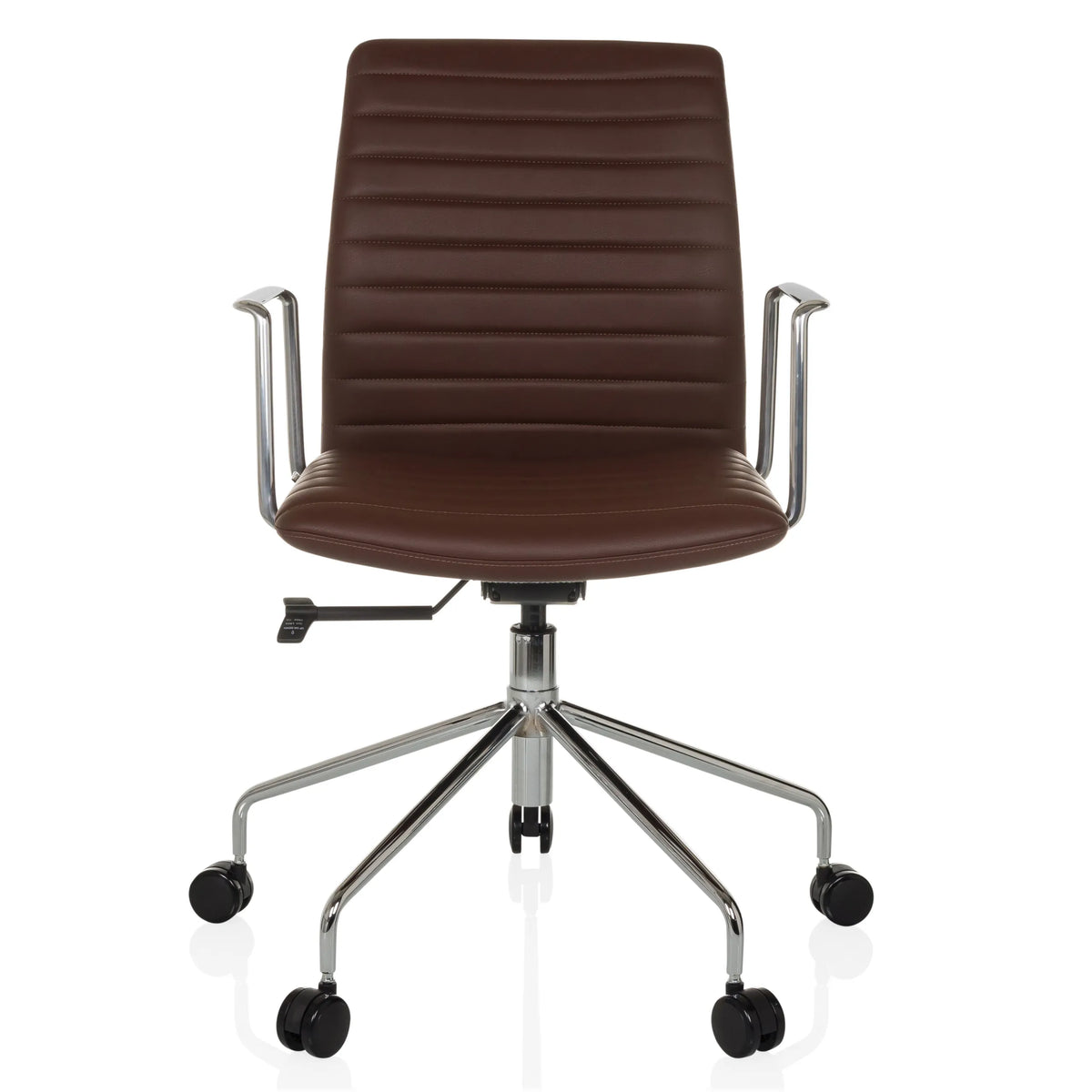 Siège de direction de luxe VEMONA 30 marron avec surpiqûres croisées, accoudoirs et piètement à cinq roulettes de hjh OFFICE – vue à 360° (vue de face 0°)