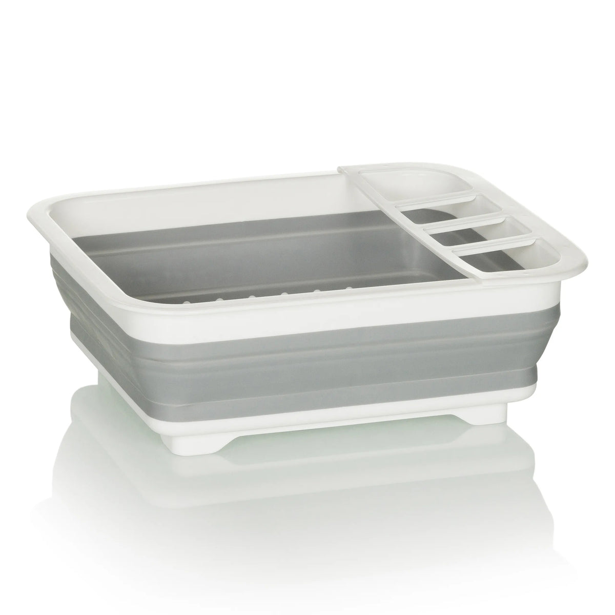 Conteneur pliable CLEAN SIL gris et blanc avec grille d'égouttage intégrée de hjh OFFICE – vue à 360° (vue de profil 90°)