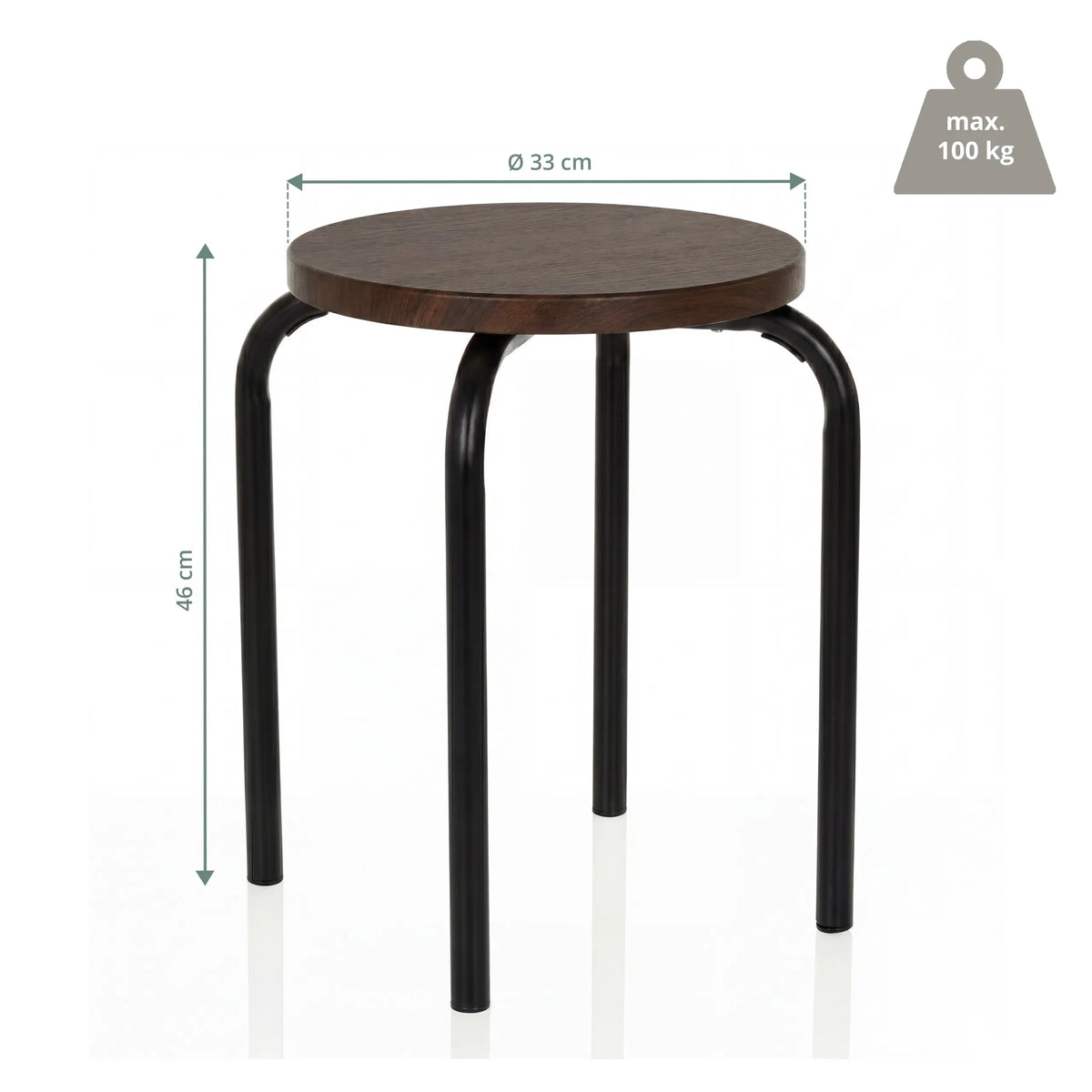 Vue dimensionnelle du tabouret ALRANDA avec un diamètre de 33 cm et une hauteur de 46 cm de hjh LIVING