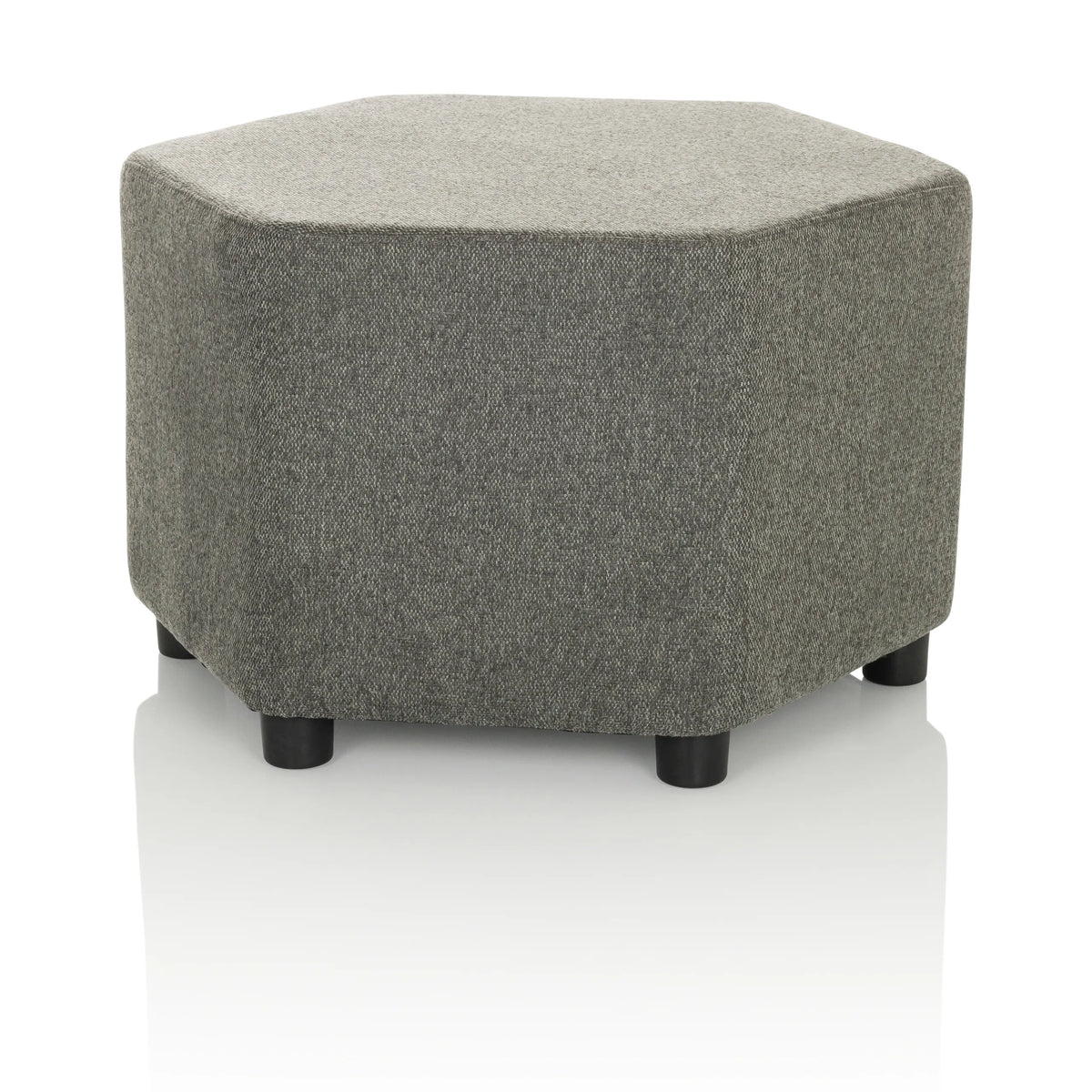 Tabouret rembourré gris BAREO de forme hexagonale et courts pieds noirs de hjh OFFICE – vue à 360° (vue de trois quarts avant 45°)