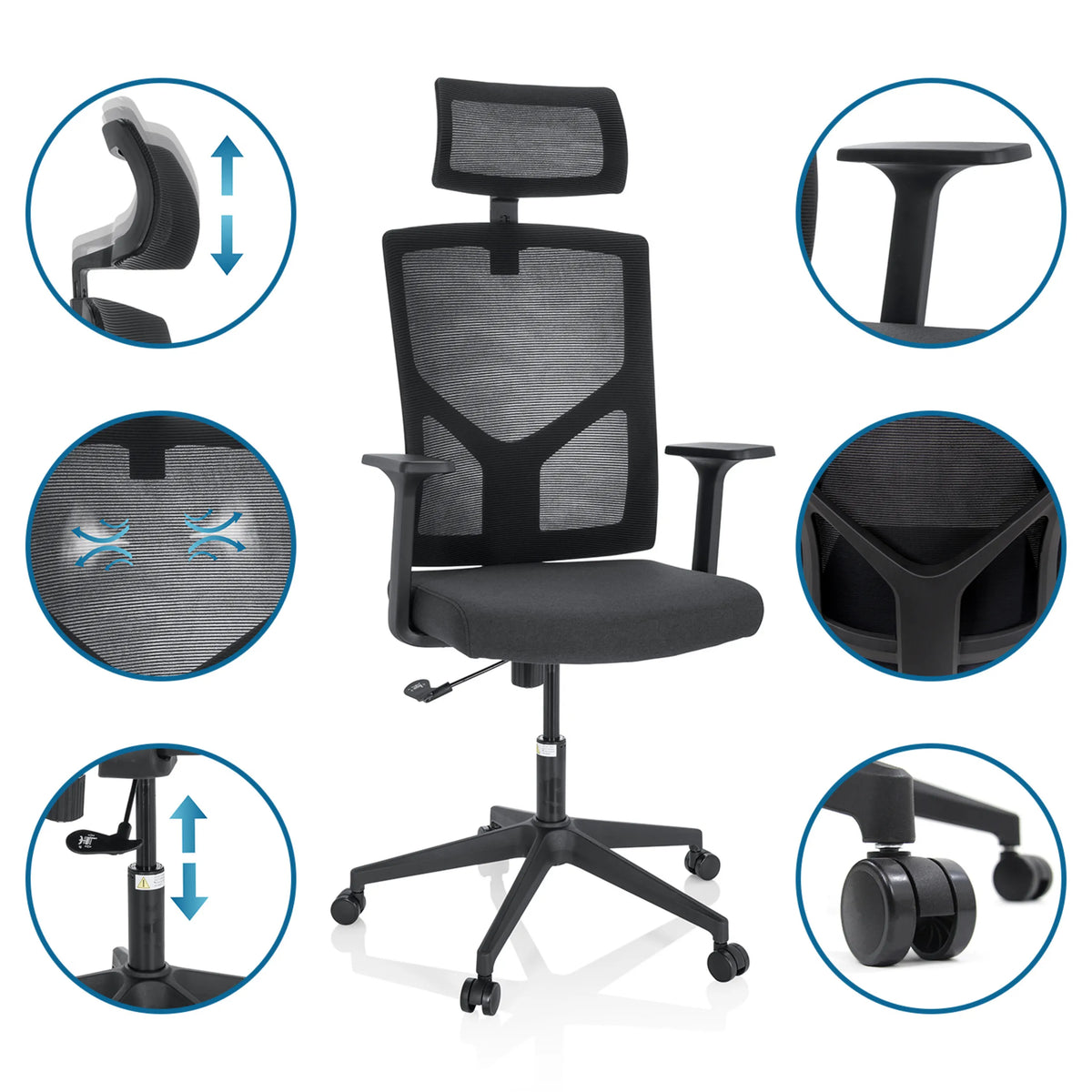 Siège de bureau à domicile BRETON B en noir avec appui-tête et accoudoirs réglables de hjh OFFICE