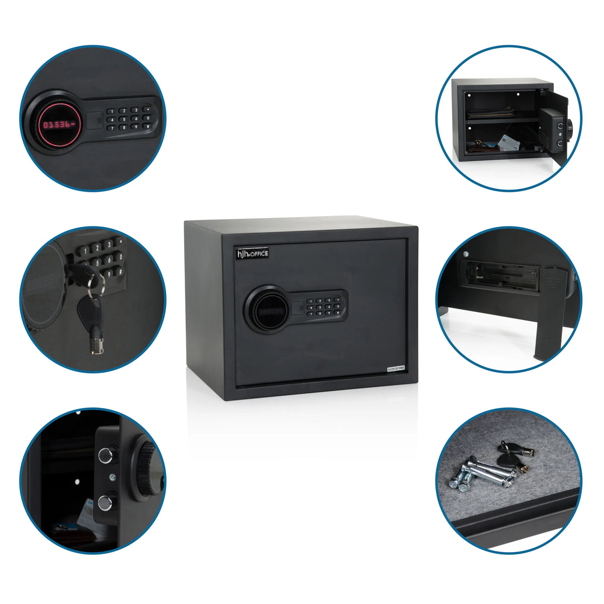 Coffre-fort noir SAFE COMPACT avec serrure à code numérique, clés de secours et fixation au sol de hjh OFFICE
