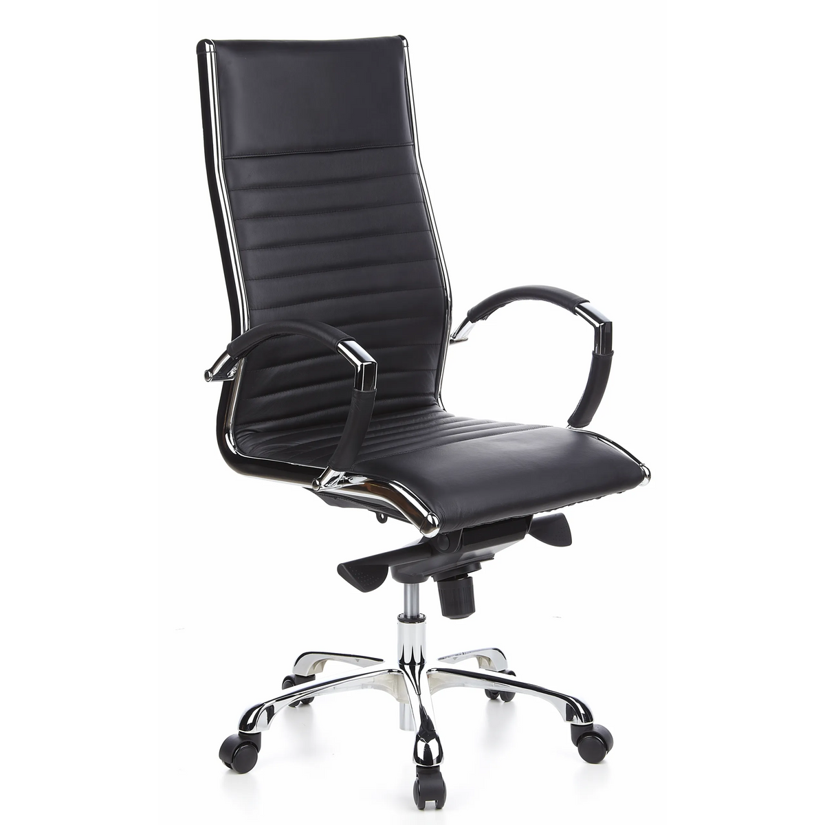 Siège de direction de qualité professionnelle PARMA 20 noir en cuir piqué avec base à cinq roulettes de hjh OFFICE – vue à 360° (vue de trois quarts avant 40°)