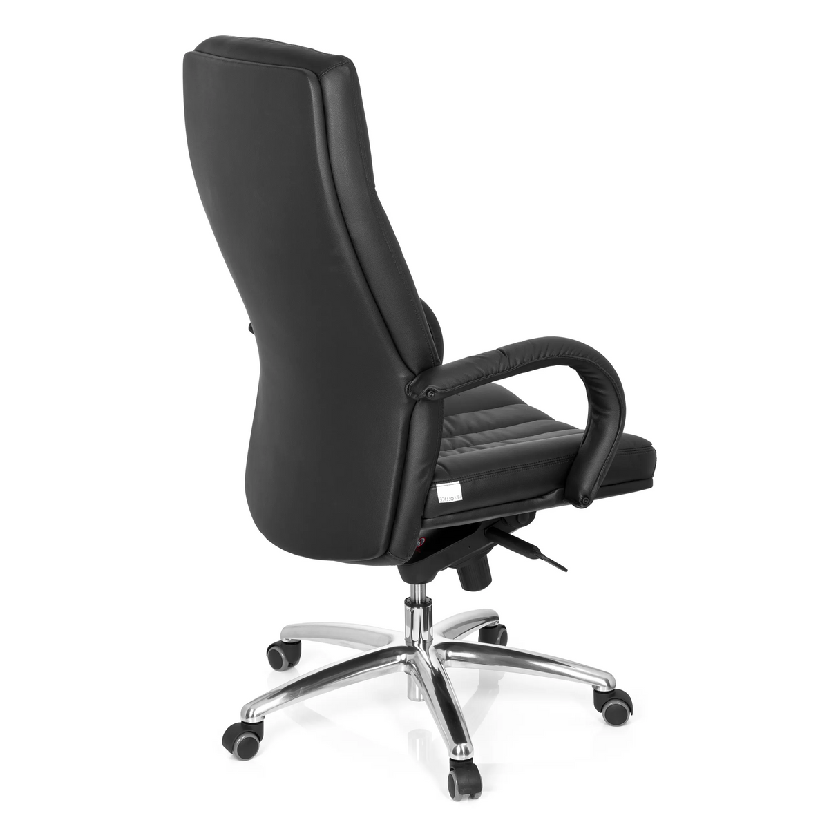 Siège pivotant XXL G 300 noir avec surpiqûres, accoudoirs et piètement à cinq roulettes de hjh OFFICE – vue à 360° (vue de trois quarts arrière 120°)
