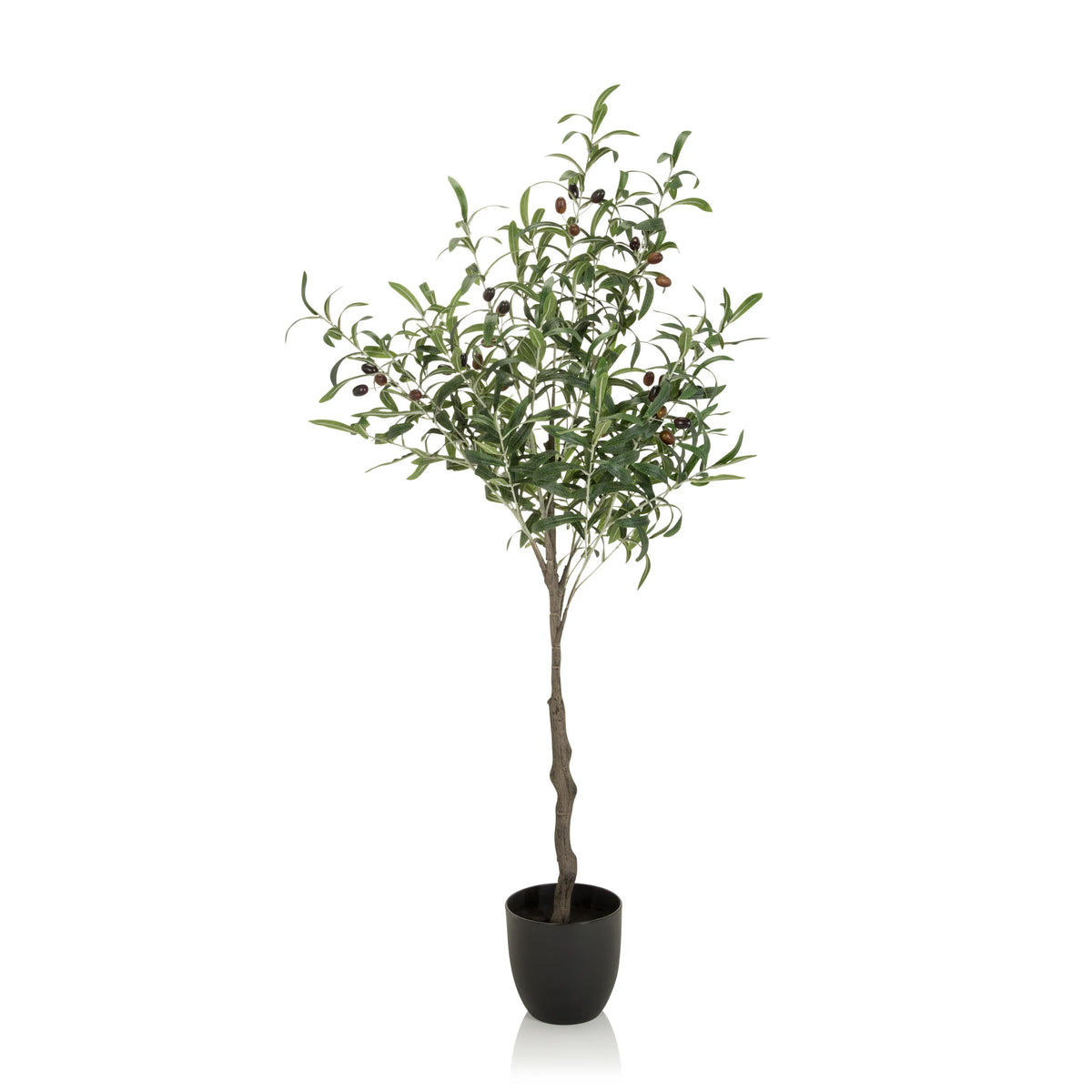 Plante artificielle verte OLIVE sous forme d'olivier dans un pot noir de hjh OFFICE – vue à 360° (vue de profil 90°)