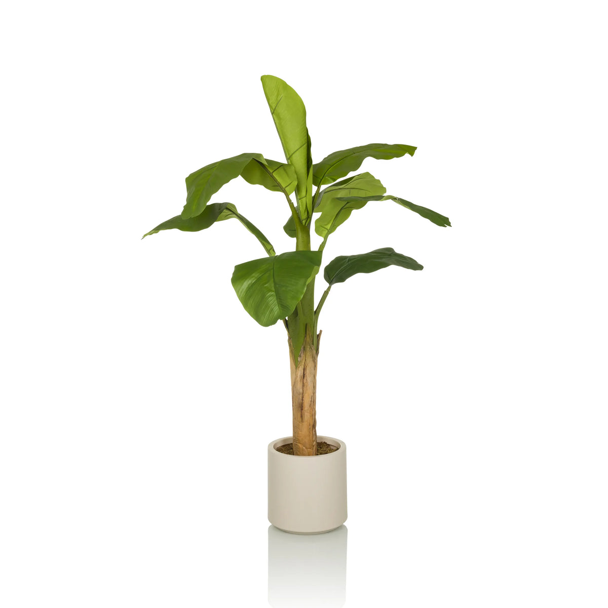 Plante artificielle verte BANANE I aux grandes feuilles dans un cache-pot beige de hjh OFFICE – vue à 360° (vue de face 0°)